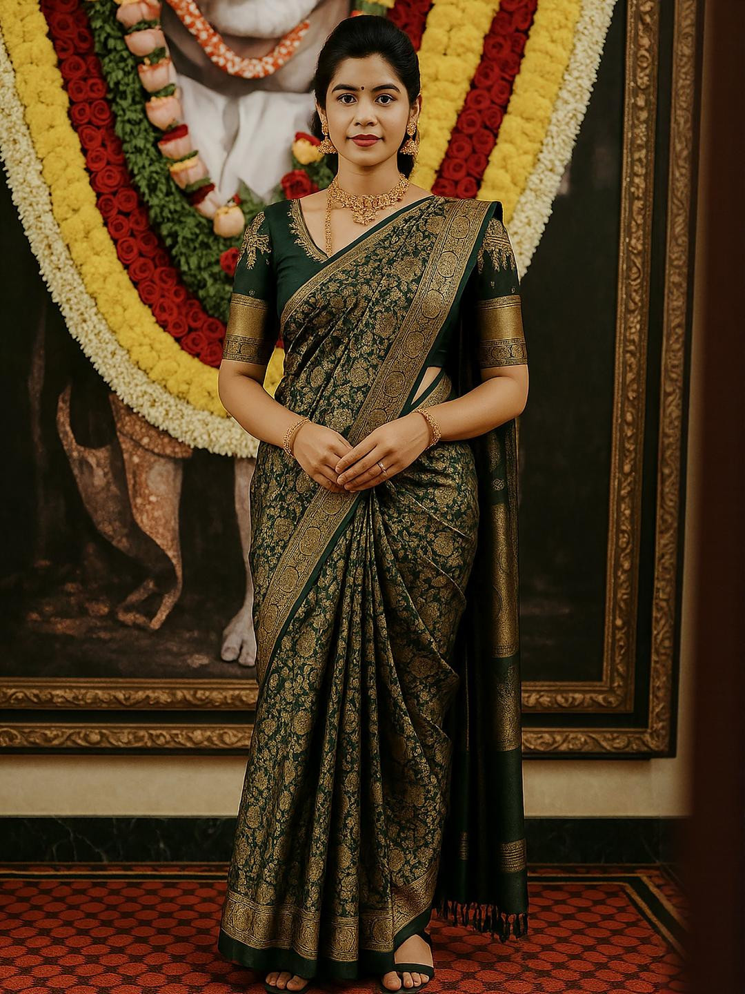 AMRUTKALA SAREES Floral Woven Design Kanjivaram  Saree