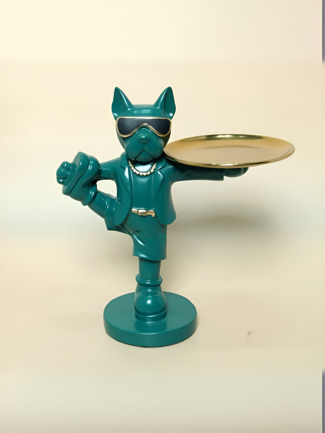 SMOKEY COCKTAIL Green & Gold-Toned Playful Urban Dog Figurine Showpiece