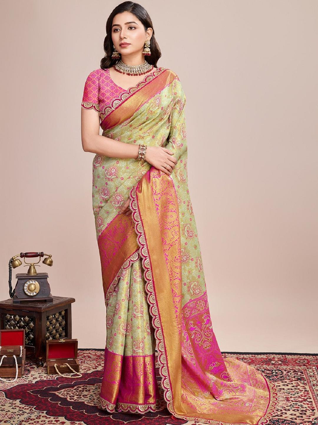 DWIJA FASHION Woven Design Embroidered Paithani Saree