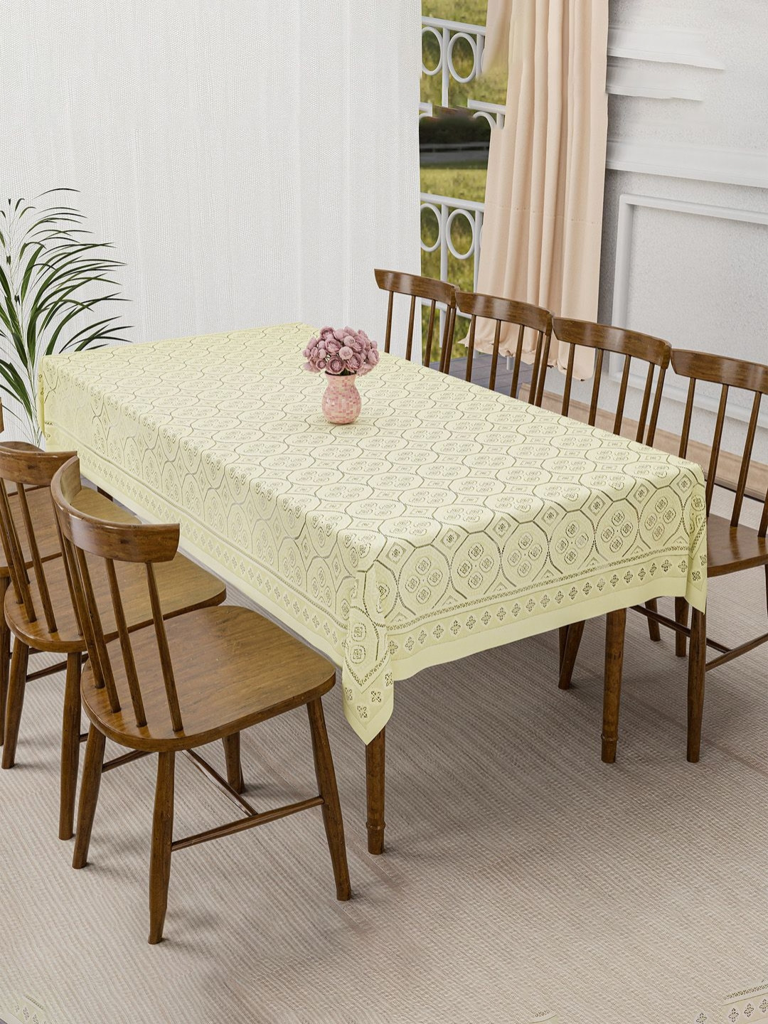 Aura Galaxy 4 Way Design Cream Anti-Skid Cotton 6-Seater Table Cover