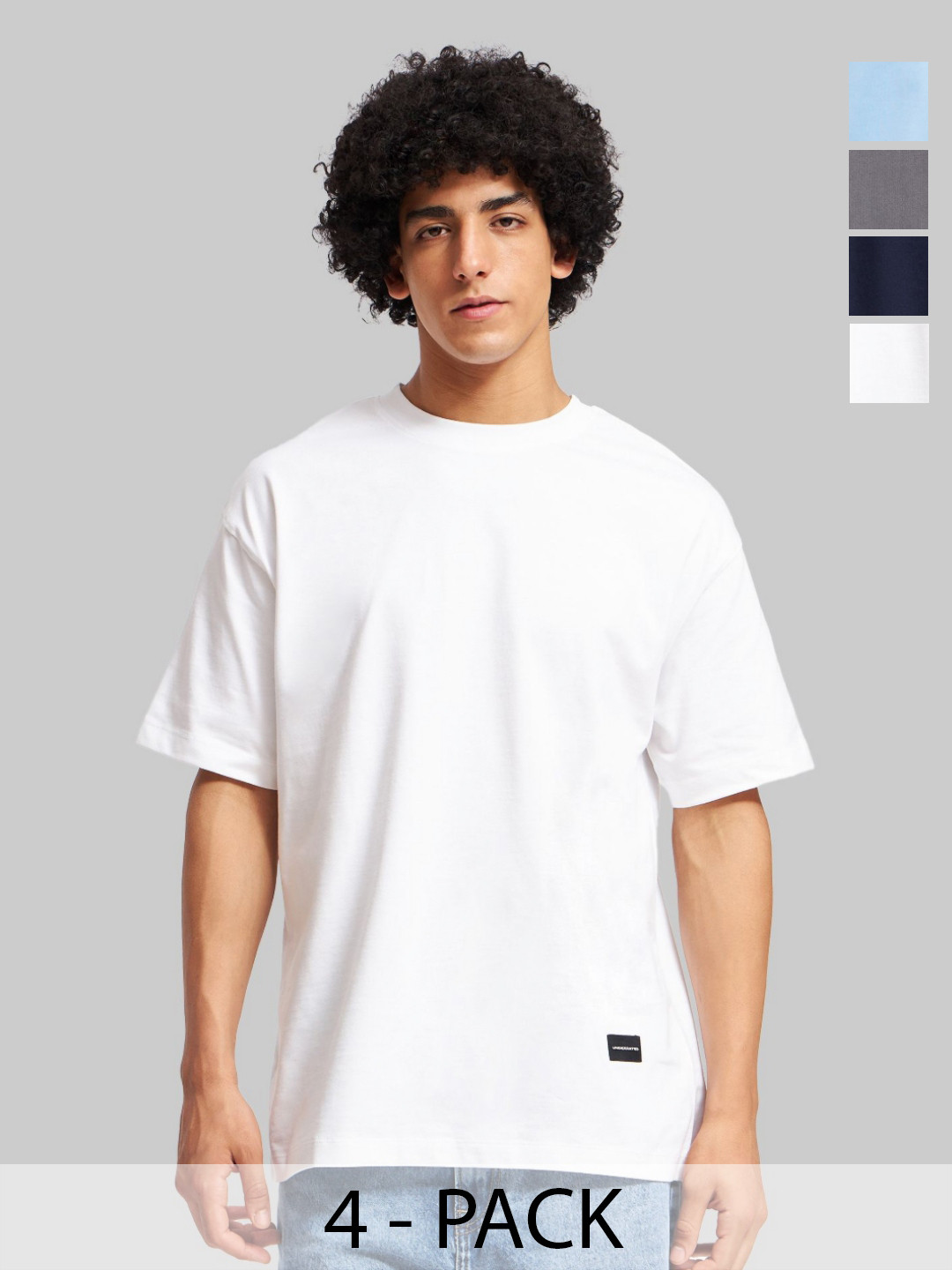 Underrated Club Men Pack of 4 Bio Finish Solid Round Neck Pure Cotton Oversized T-shirts