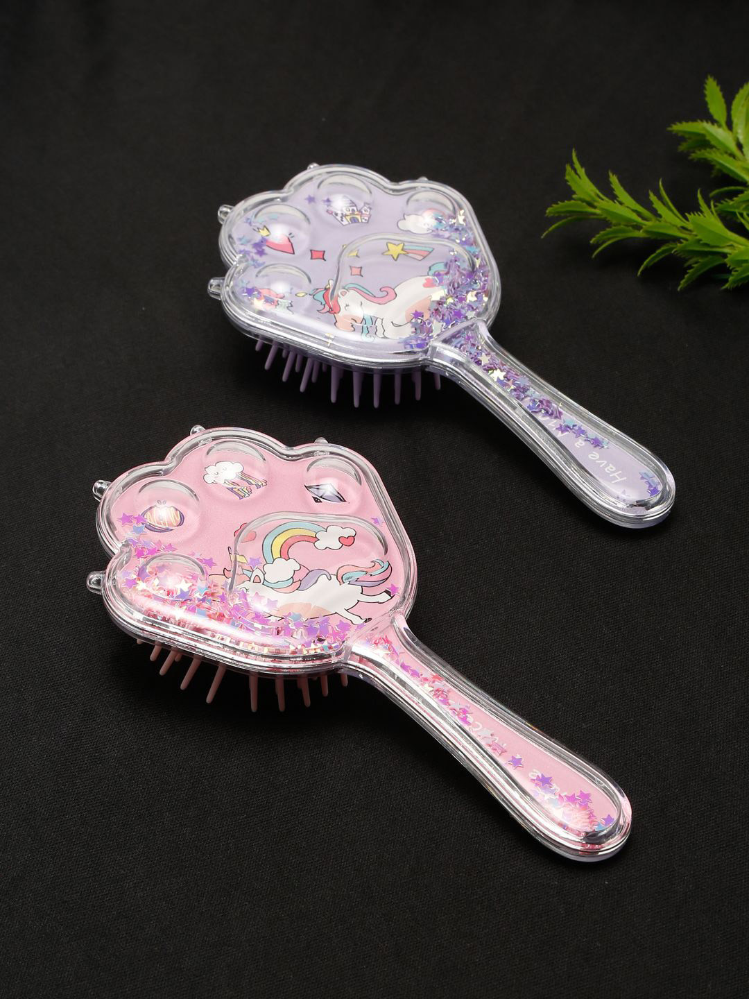 Stoln Gift Set Of 2 Unicorn With Star Glittery Hair Brushes