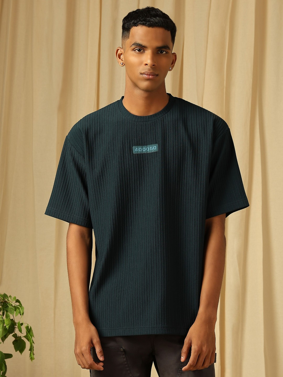 4 TRIPLE O FIVE O BY MUFTI Self Design Drop-Shoulder Sleeves Oversized T-shirt