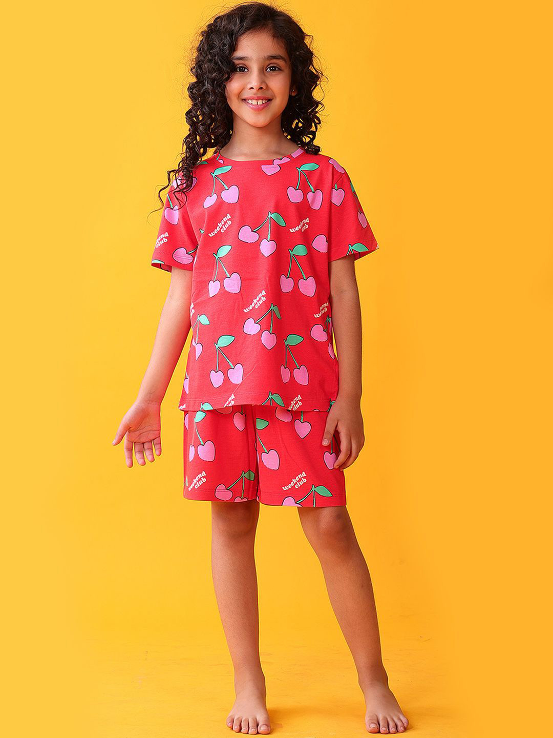 YK Girls Cherry Printed Pure Cotton Night Suit