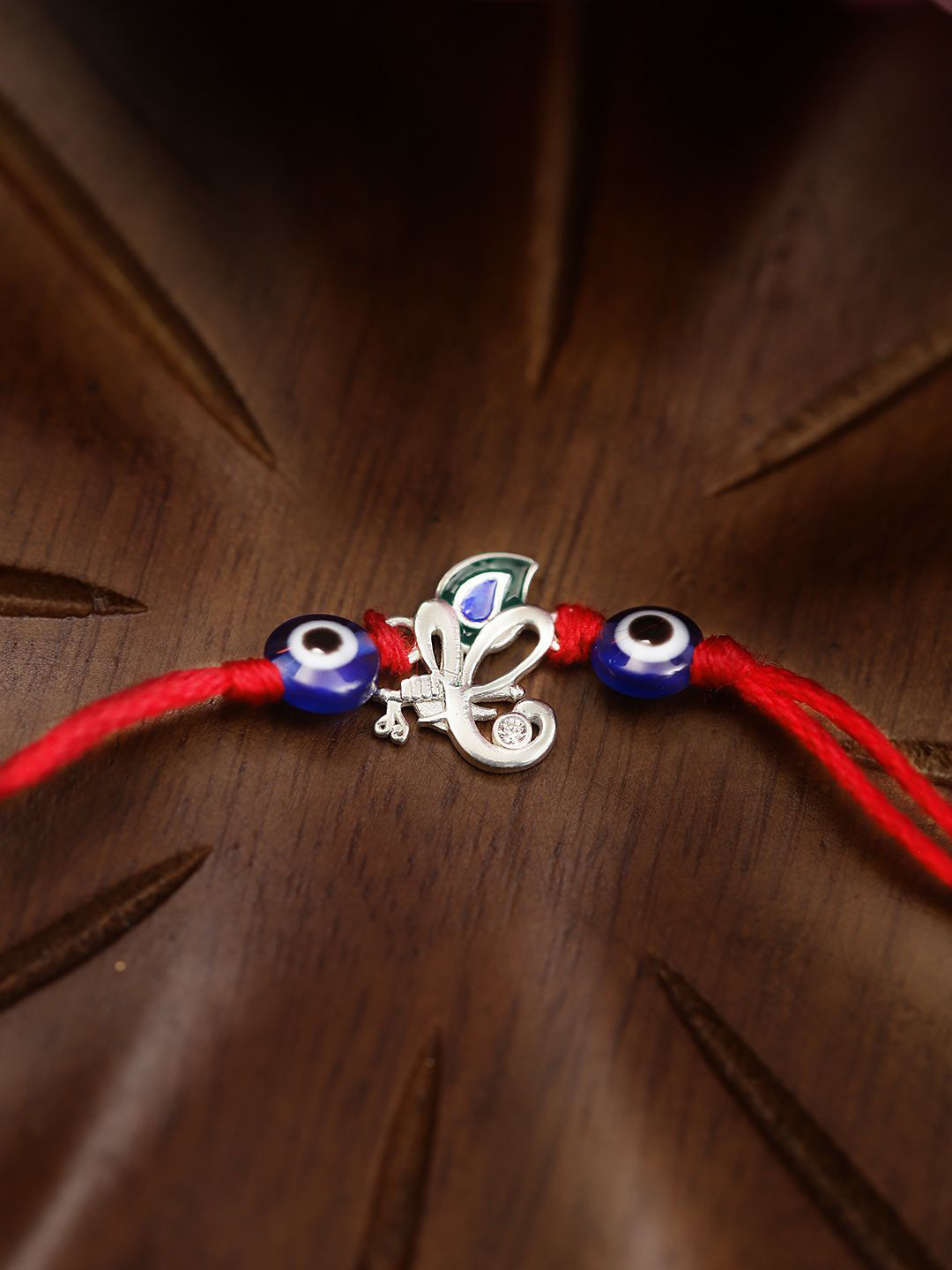 BONKIDS Kids 925 Silver Flute & Peacock Feather Thread Rakhi