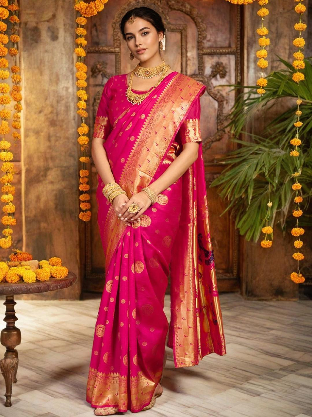 DWIJA FASHION Woven Design Pathani Saree with Unstitched Blouse