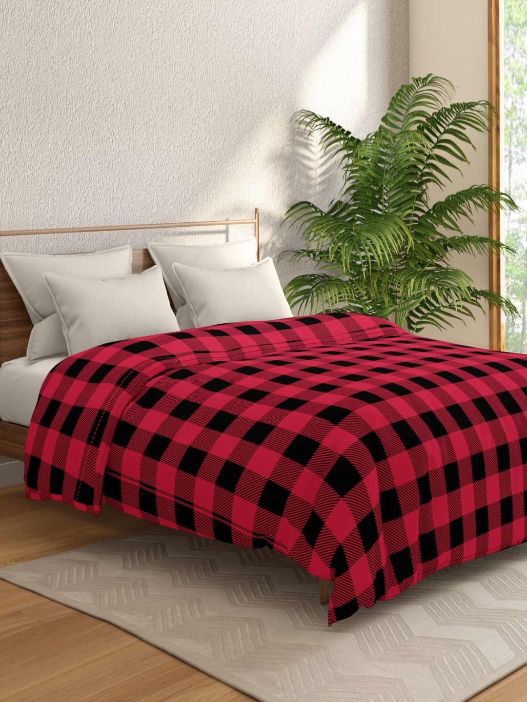 Portico Red & Black Checked AC Room 120 GSM Double Bed Comforter