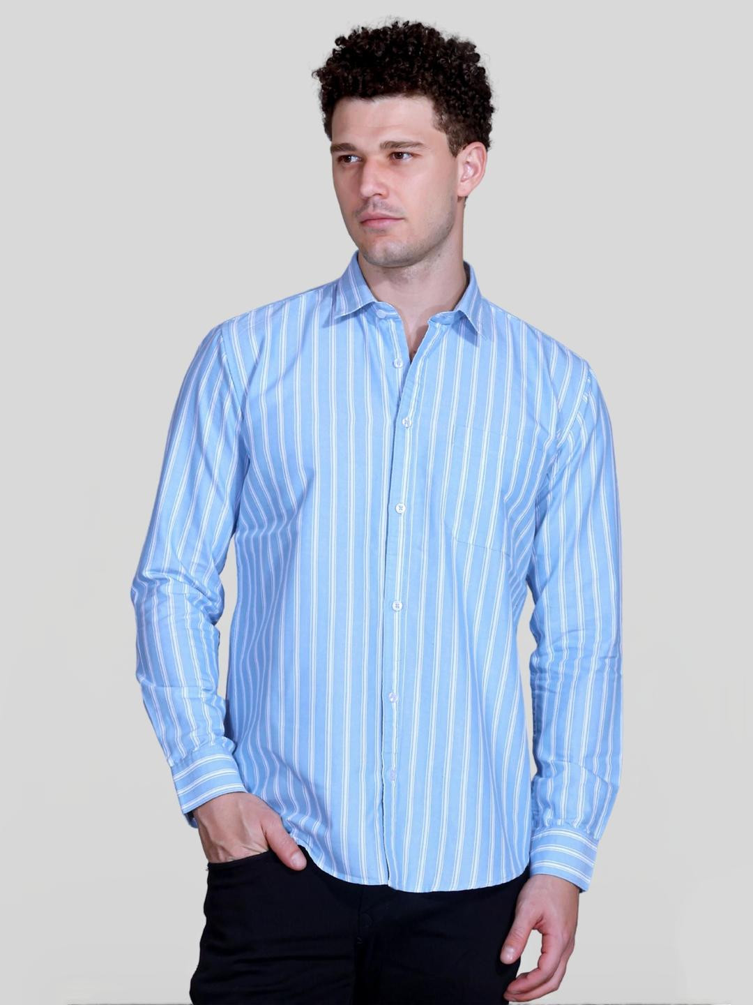 SANE ORIGINALS Men Sharp Fit Vertical Striped Spread Collar Pure Cotton Casual Shirt