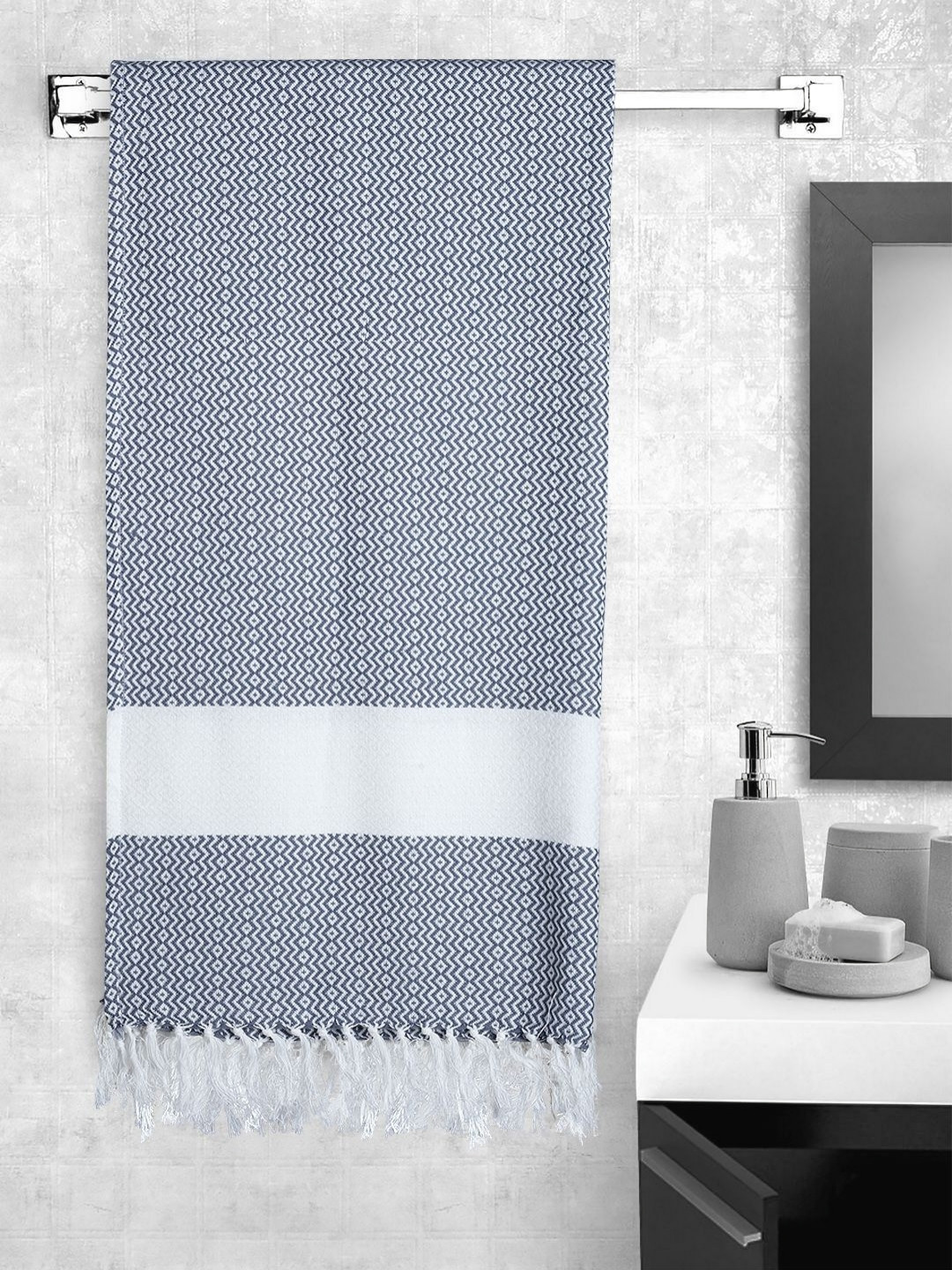 Portico Anatolian Touch Grey Printed Cotton 380 GSM Bath Towel