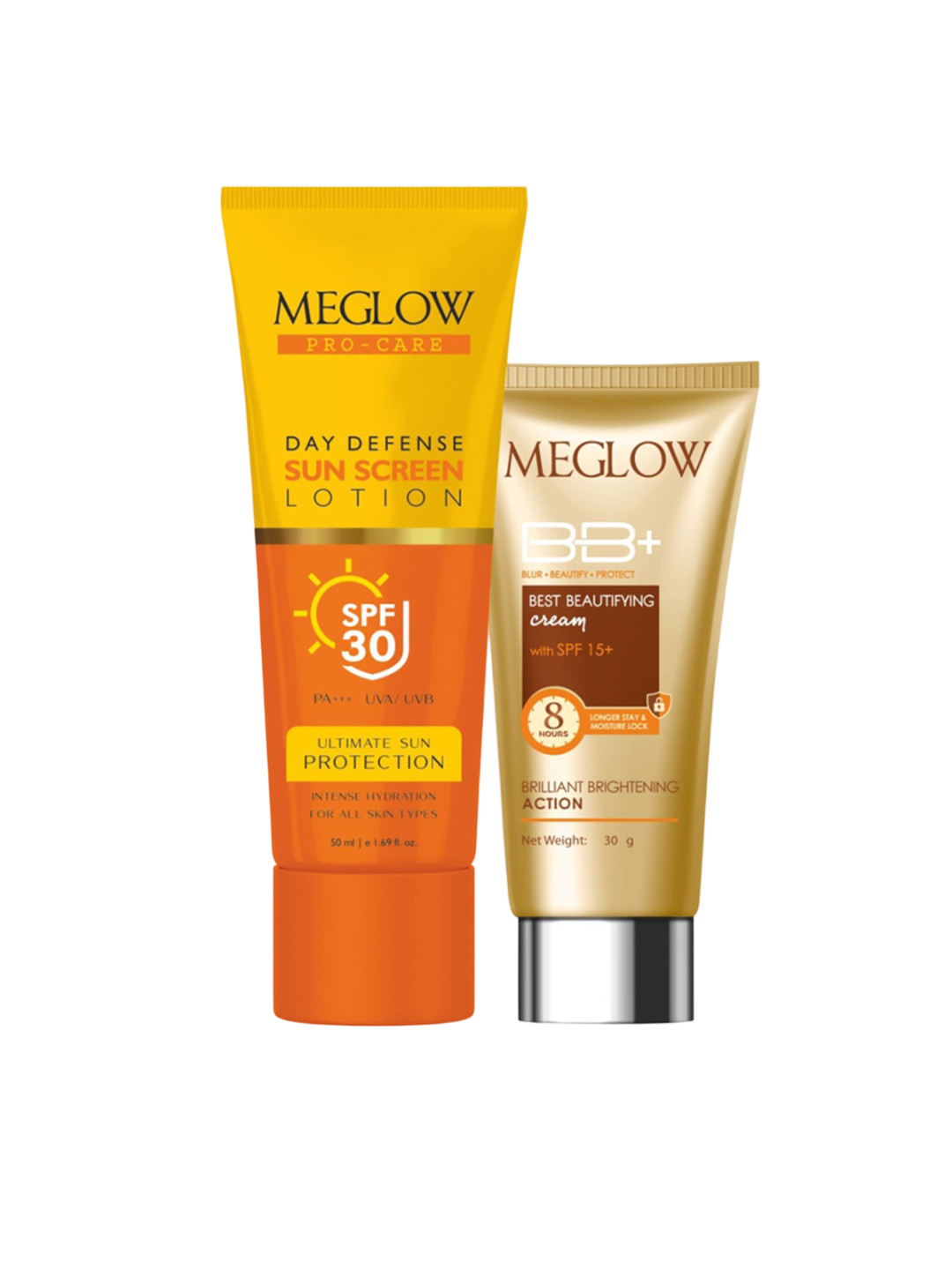 MEGLOW Set Of 2 Day Defence Sunscreen Lotion- 50 ml & BB Cream- 30 g