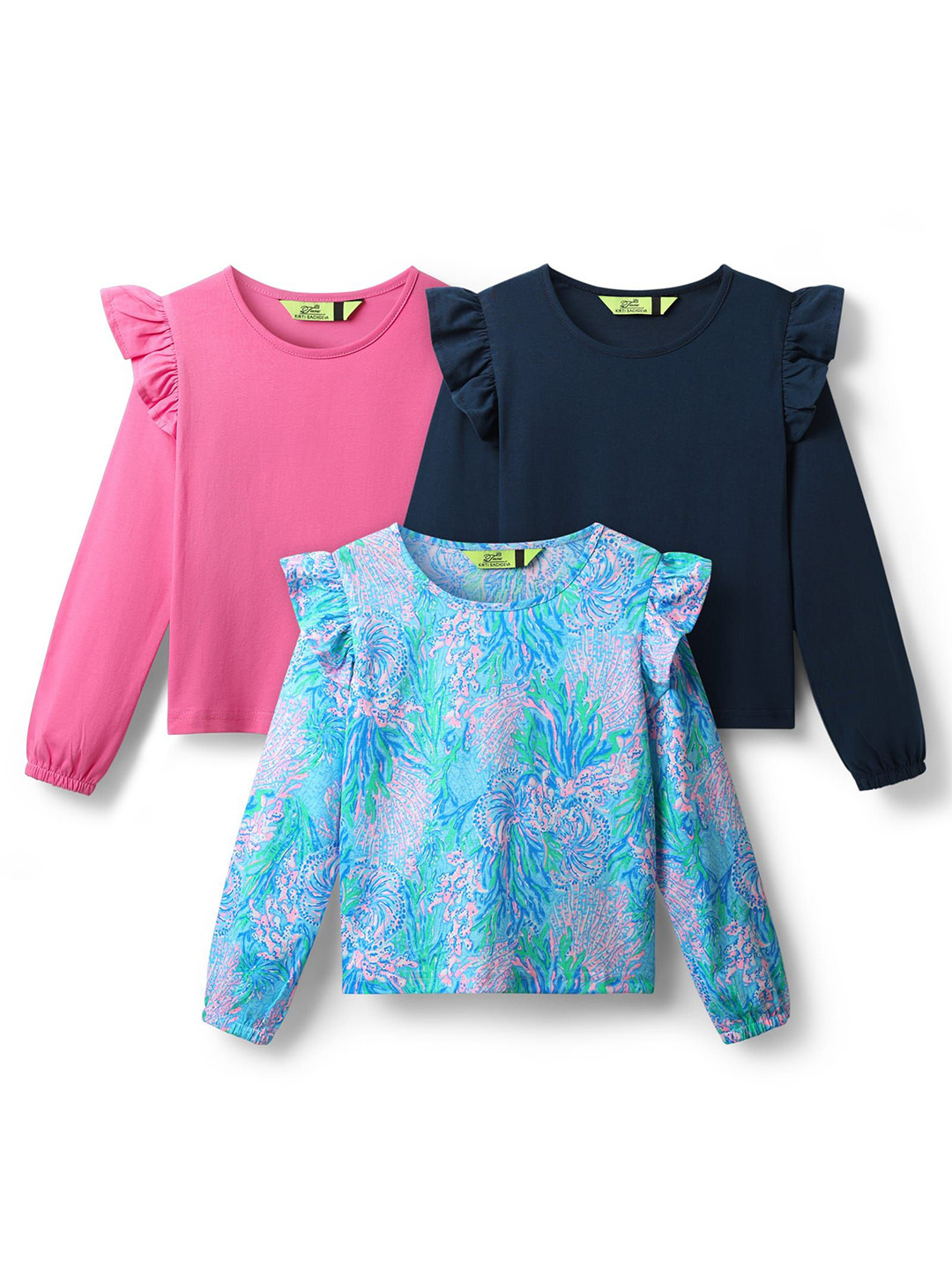 Tiara Girls Pack Of 3 Printed Pure Cotton Top