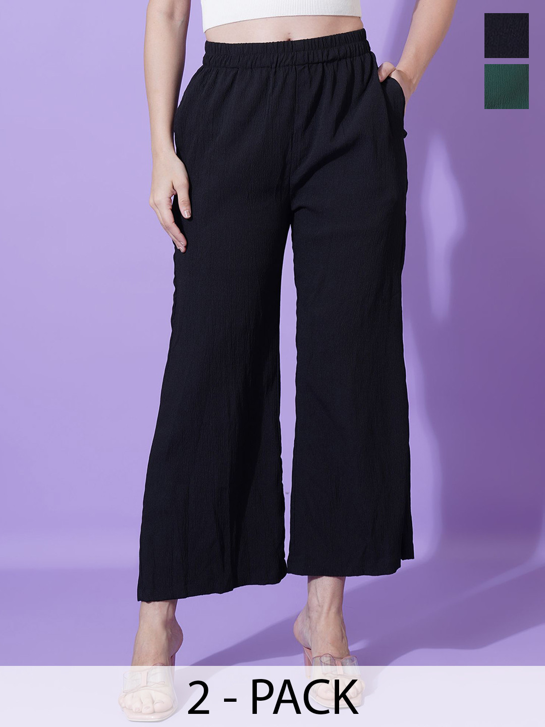 Kushi Flyer Pack Of 2 Women Flared Cropped Palazzos