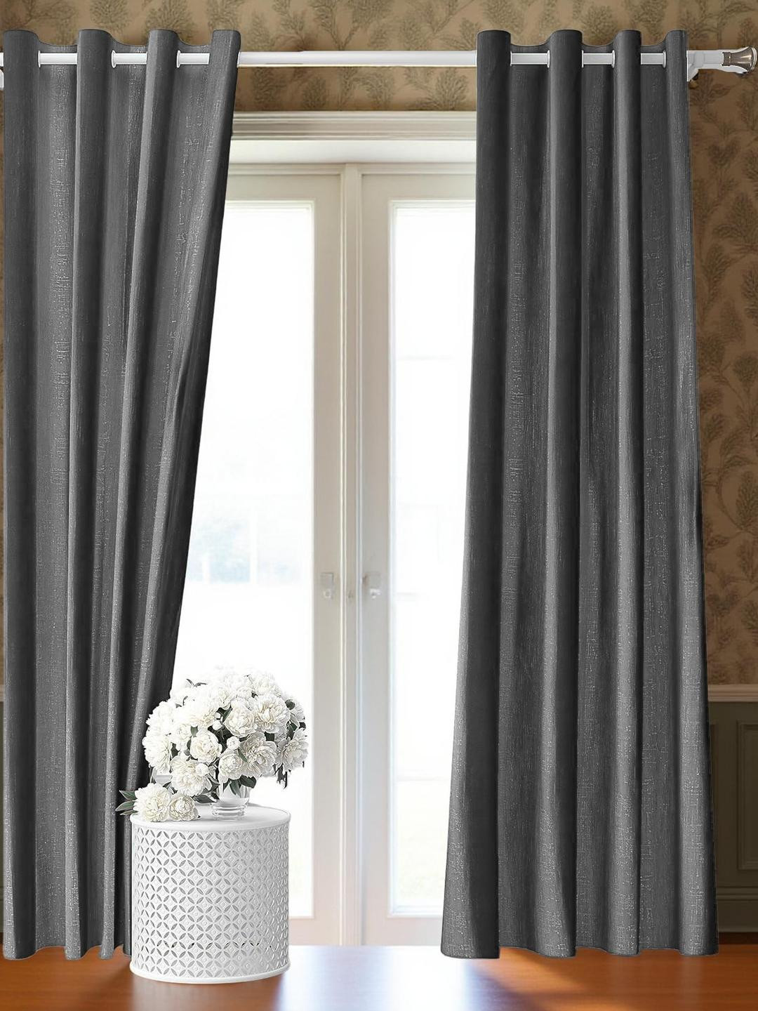 IVAZA Grey Solid Set of 2 Polyester Room Darkening Door Curtains