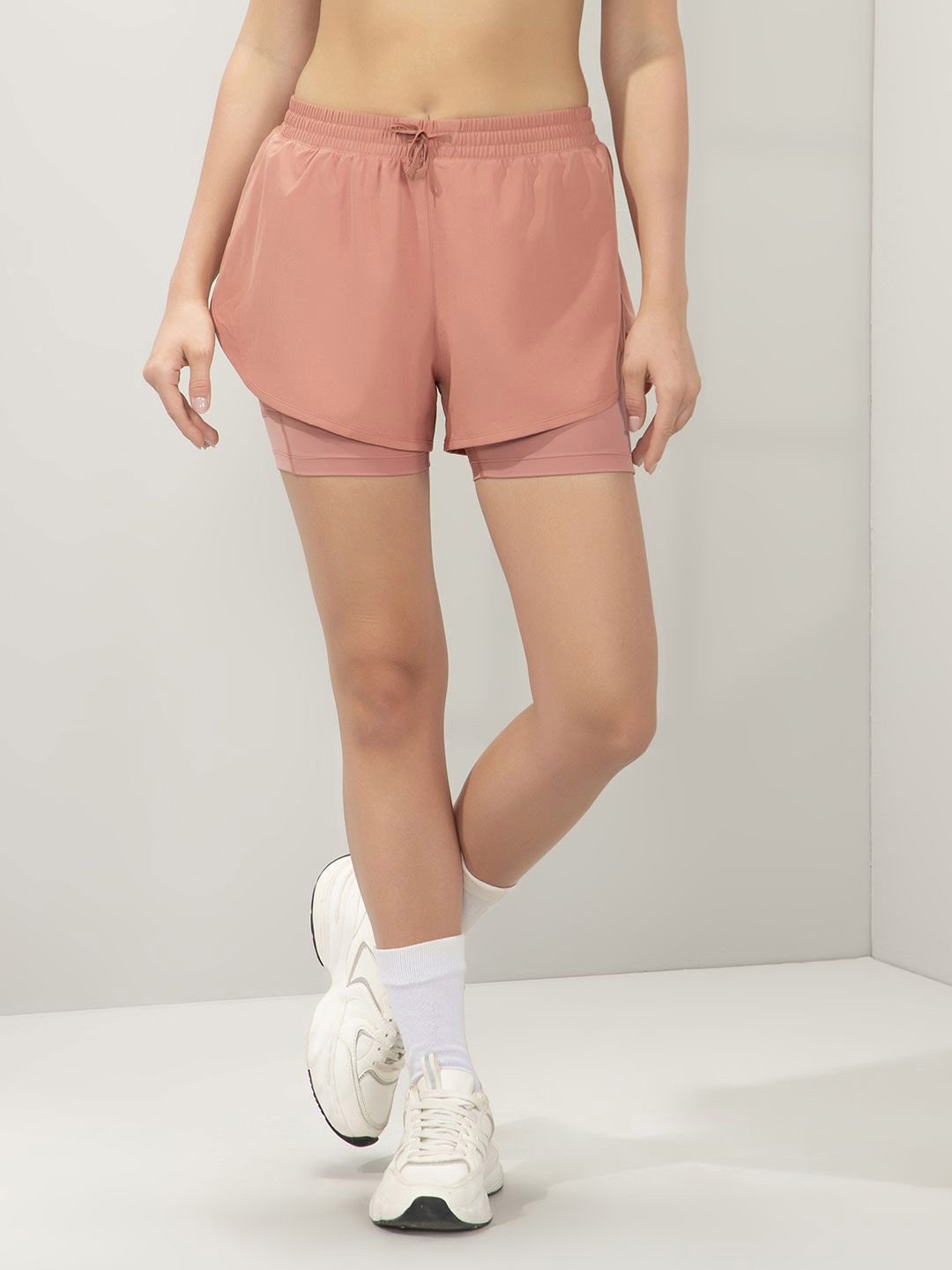 Amante Women Relaxed Fit Mid-Rise Double Layered Active Sports Short