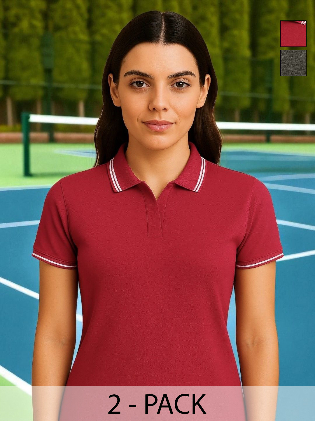 Seiyon Tex Women Pack Of 2 Solid Polo Collar Pure Cotton Basketball T-shirts