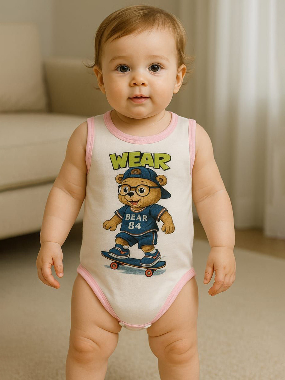 HIGHBROW Infants Printed Pure Cotton Round Neck Bodysuit