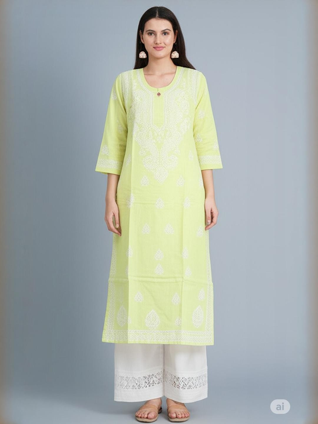 MRS RIGHT Floral Printed Chikankari Chikankari Kurti