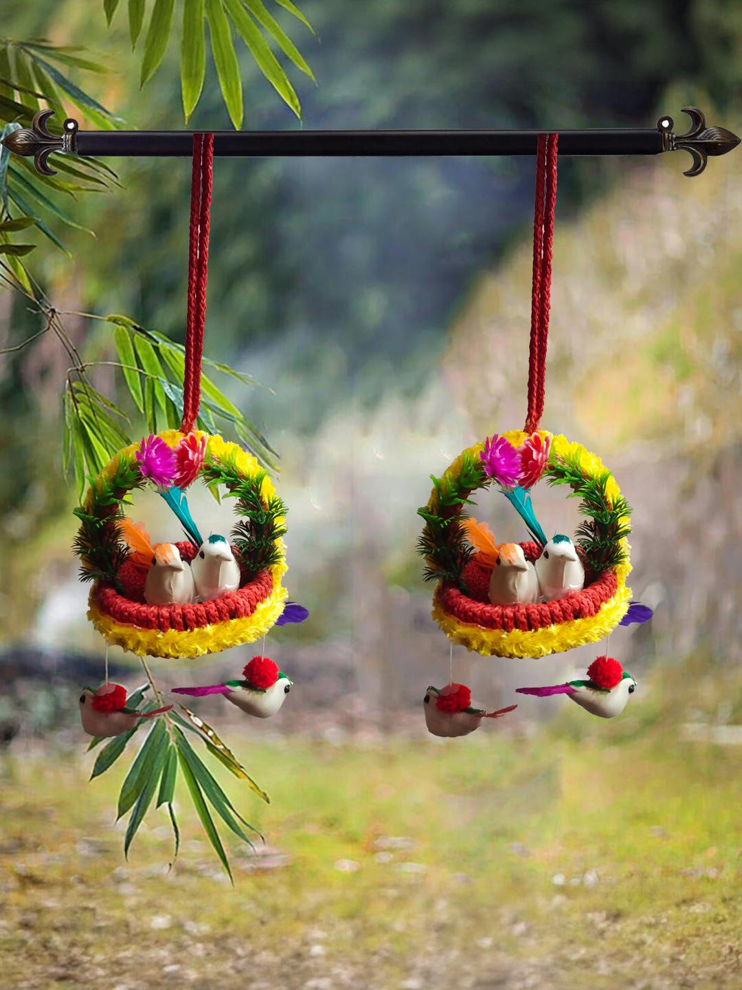 The Shine Store Red & Yellow Birds Nest Jute Wall Decor for Home