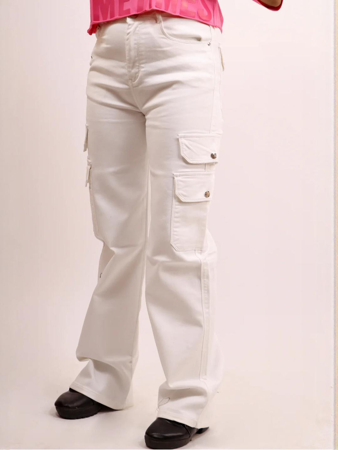 MODFUSE White Cotton Relaxed Fit Jeans