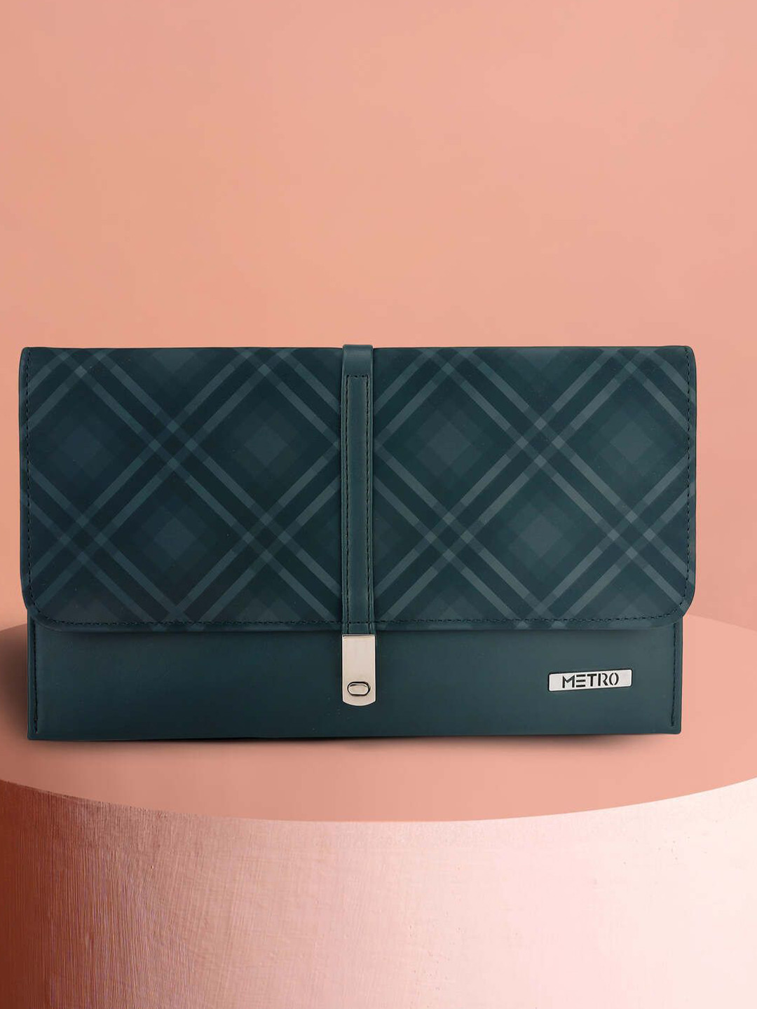 Metro Checked Envelope Clutch With Buckle Detail