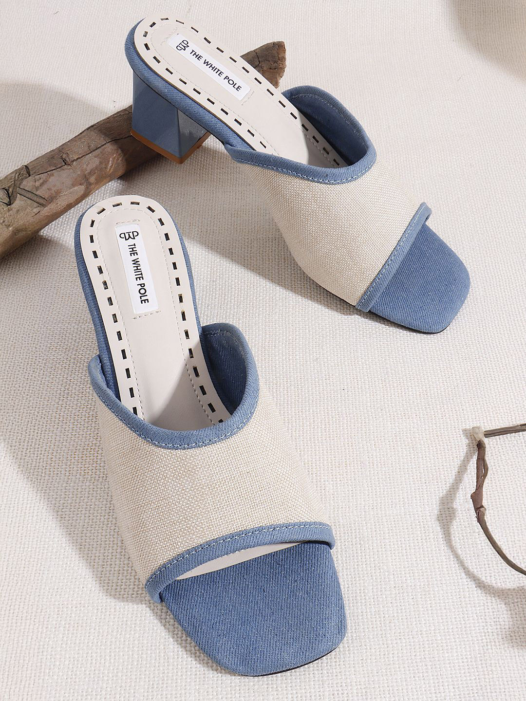 THE WHITE POLE  Women Colourblocked Square Toe Block Heel Sandals