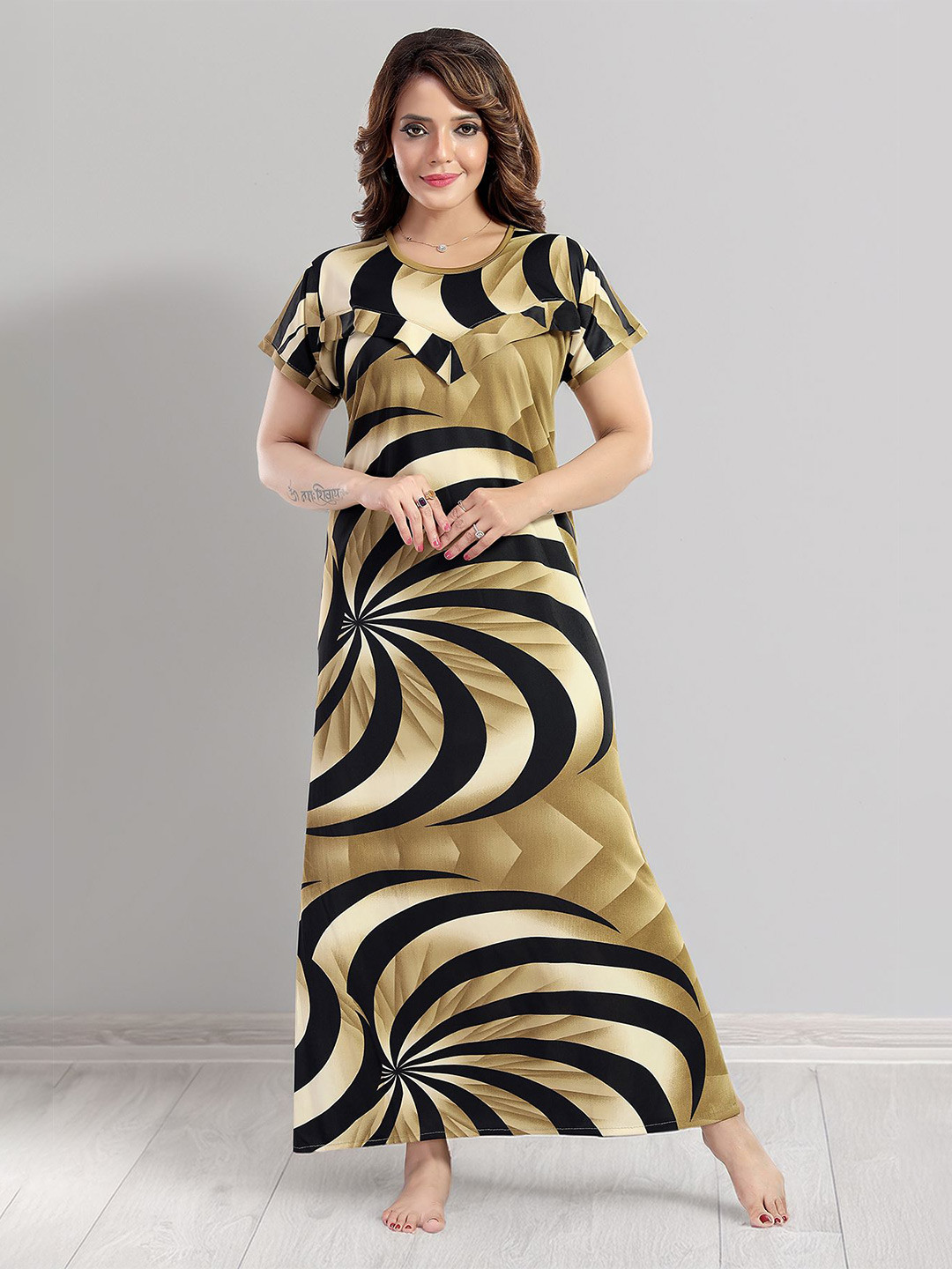 BDE Women Printed Satin Maternity Nightdress