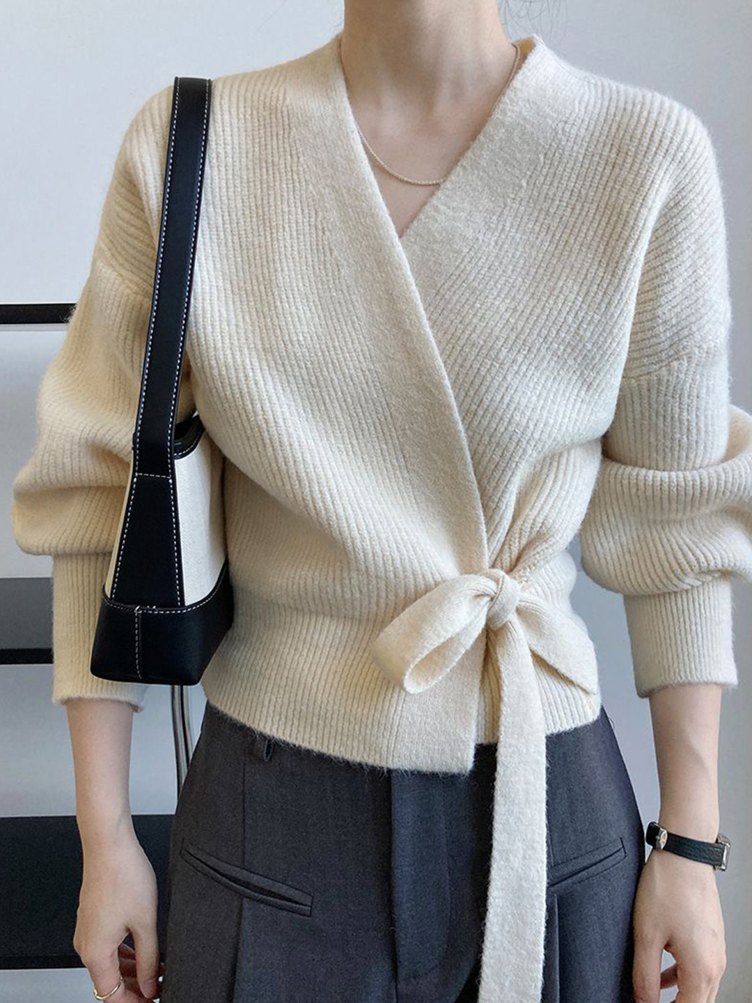 StyleCast Women Solid V-Neck Wrap Cardigan