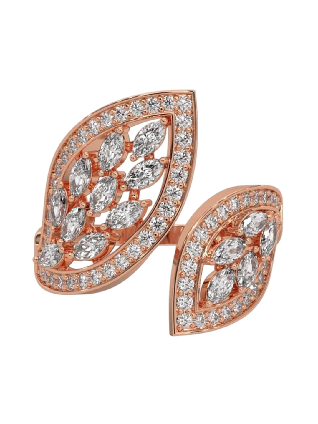 DressBerry 925 Silver Rose Gold Plated Cubic Zirconia Studded Cocktail Finer Ring