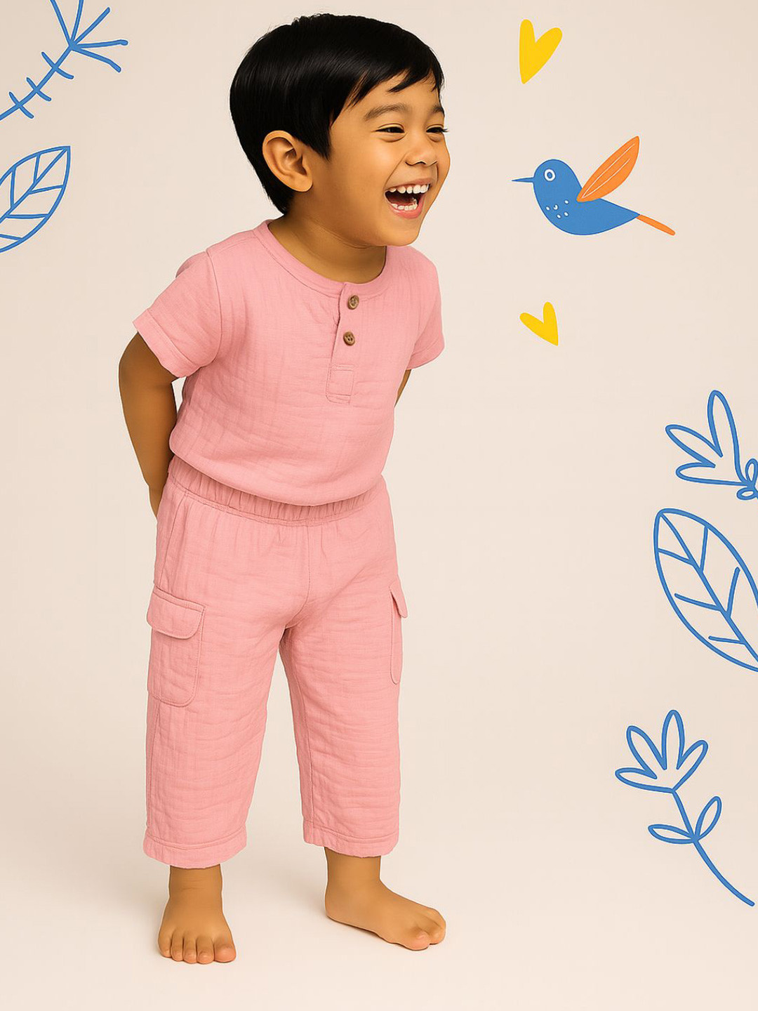 Moms Home Kids Short Sleeves Organic Muslin Cotton T-shirt With Trouser