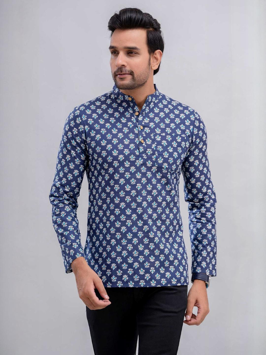 MissKurti Comfort Fit Floral Printed Mandarin Collar Pure Cotton Casual Shirt