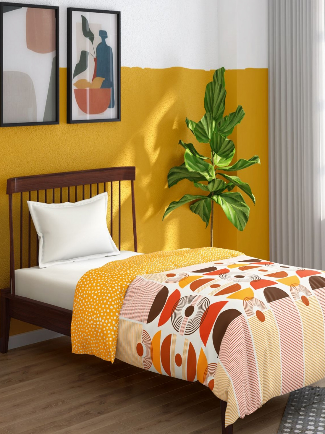 Portico TagTrend Yellow Abstract AC Room 80 GSM Cotton Single Bed Comforter