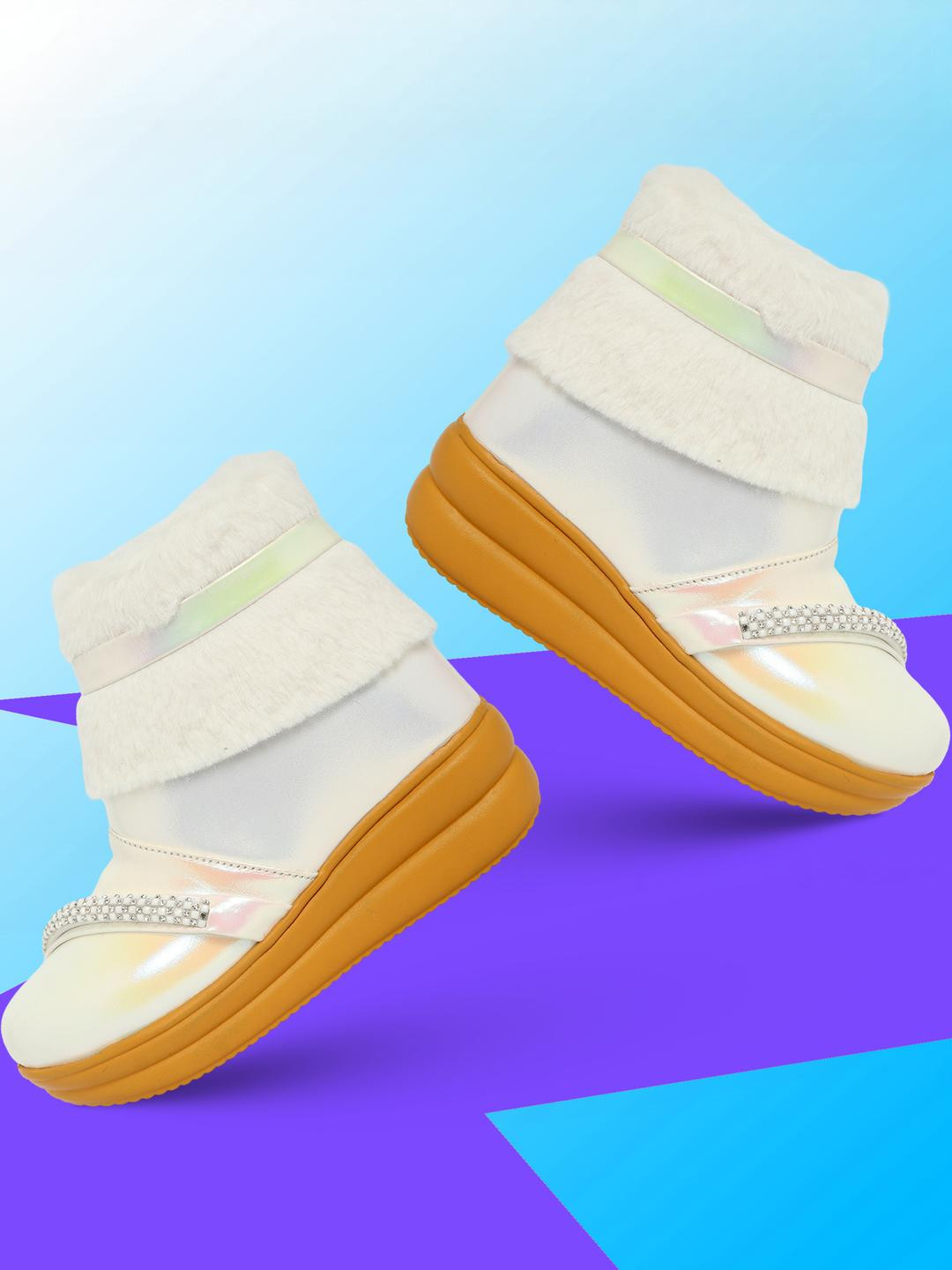 Freeplay Girls Faux Fur Boots With Rhinestone Strap