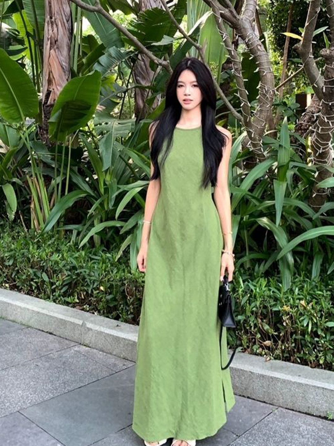 LULU & SKY Solid  Tie-up Back Slits Maxi Dress