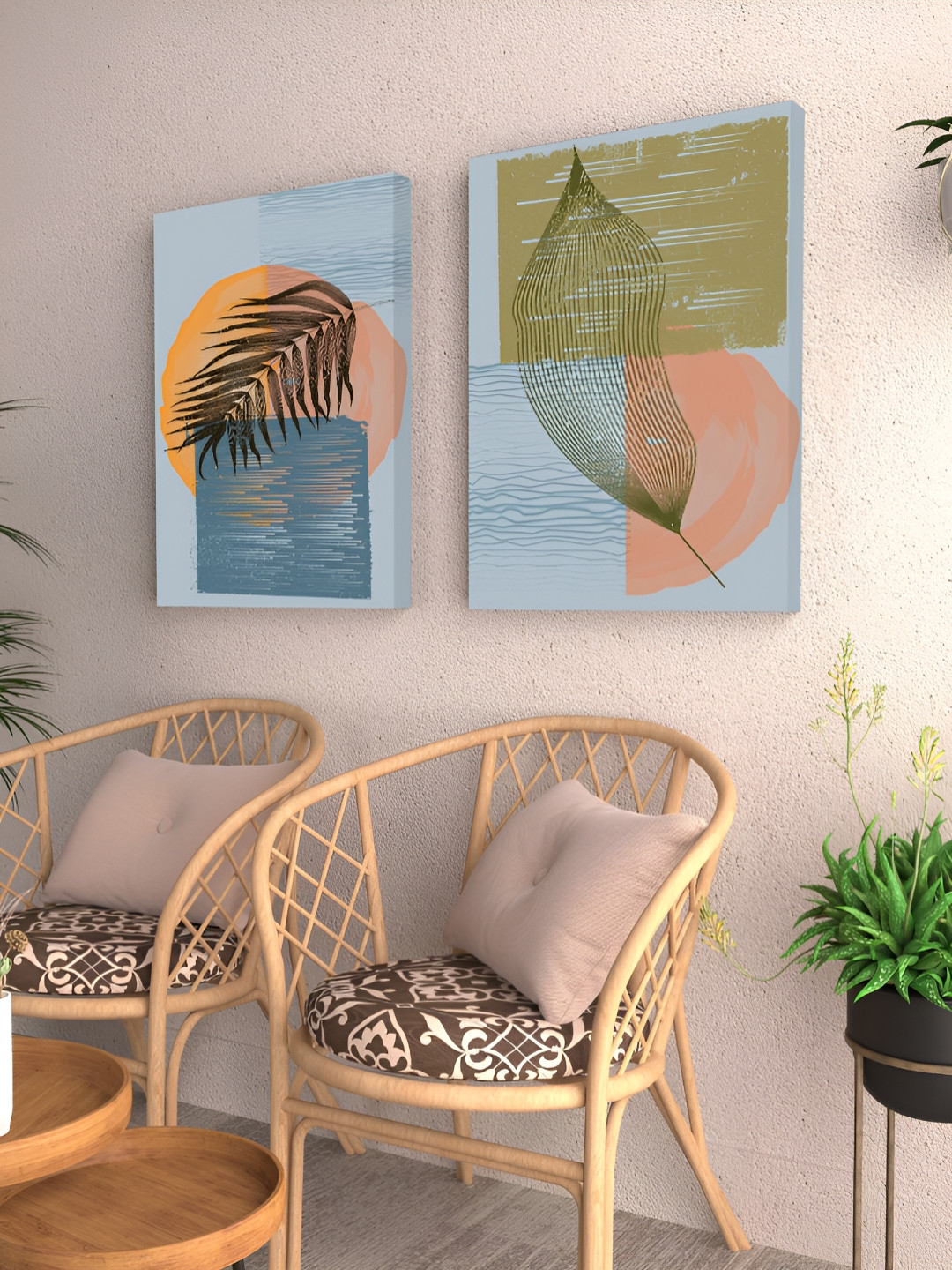 Myntra Elegant Homes Boho Botanical Printed Canvas Abstract Landscape 2-Frame Wall Art