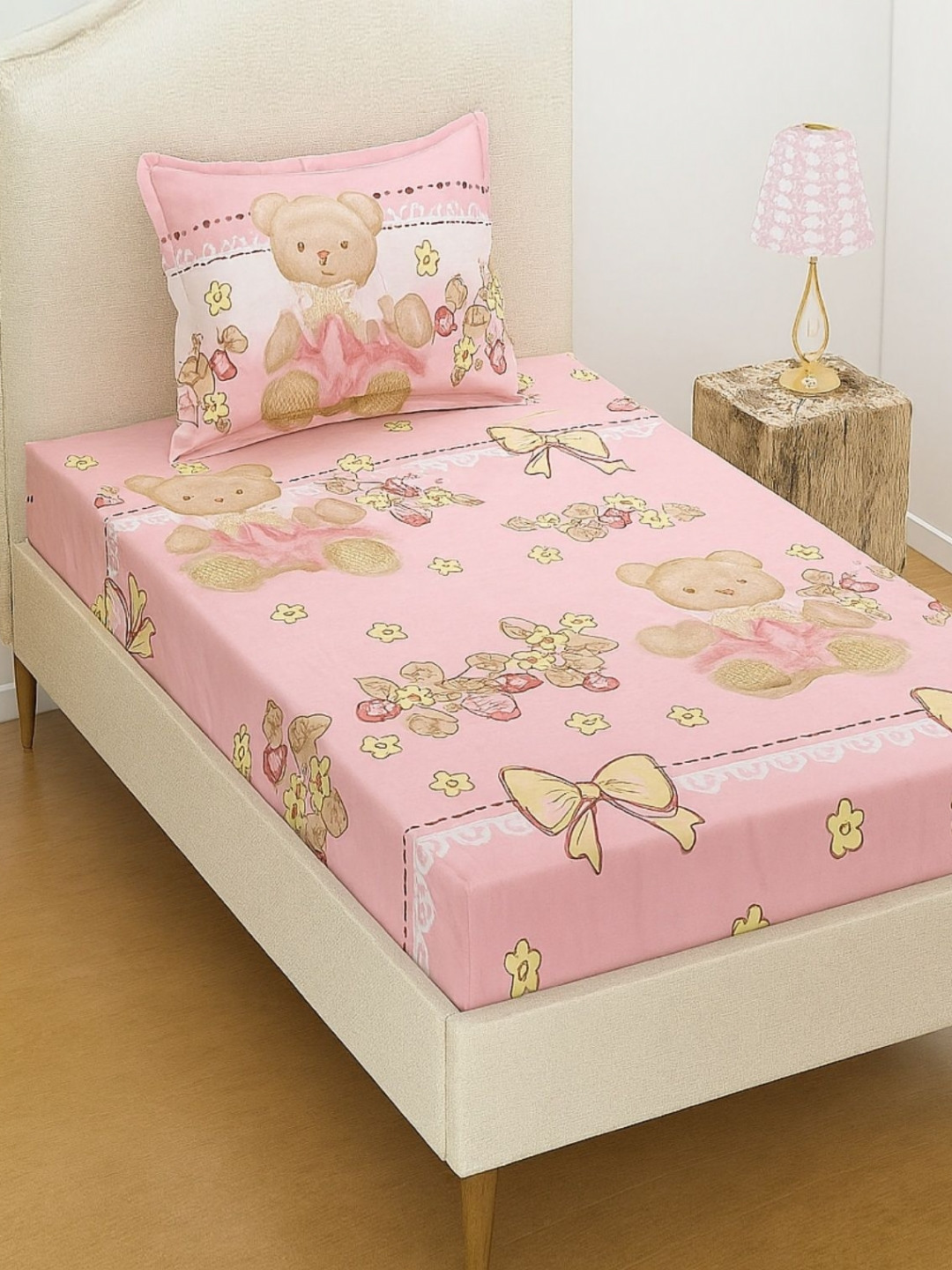 INDHOME LIFE Pink Graphic 220 TC Single Bedsheet With 1 Pillow Cover-1.52m x 2.28m