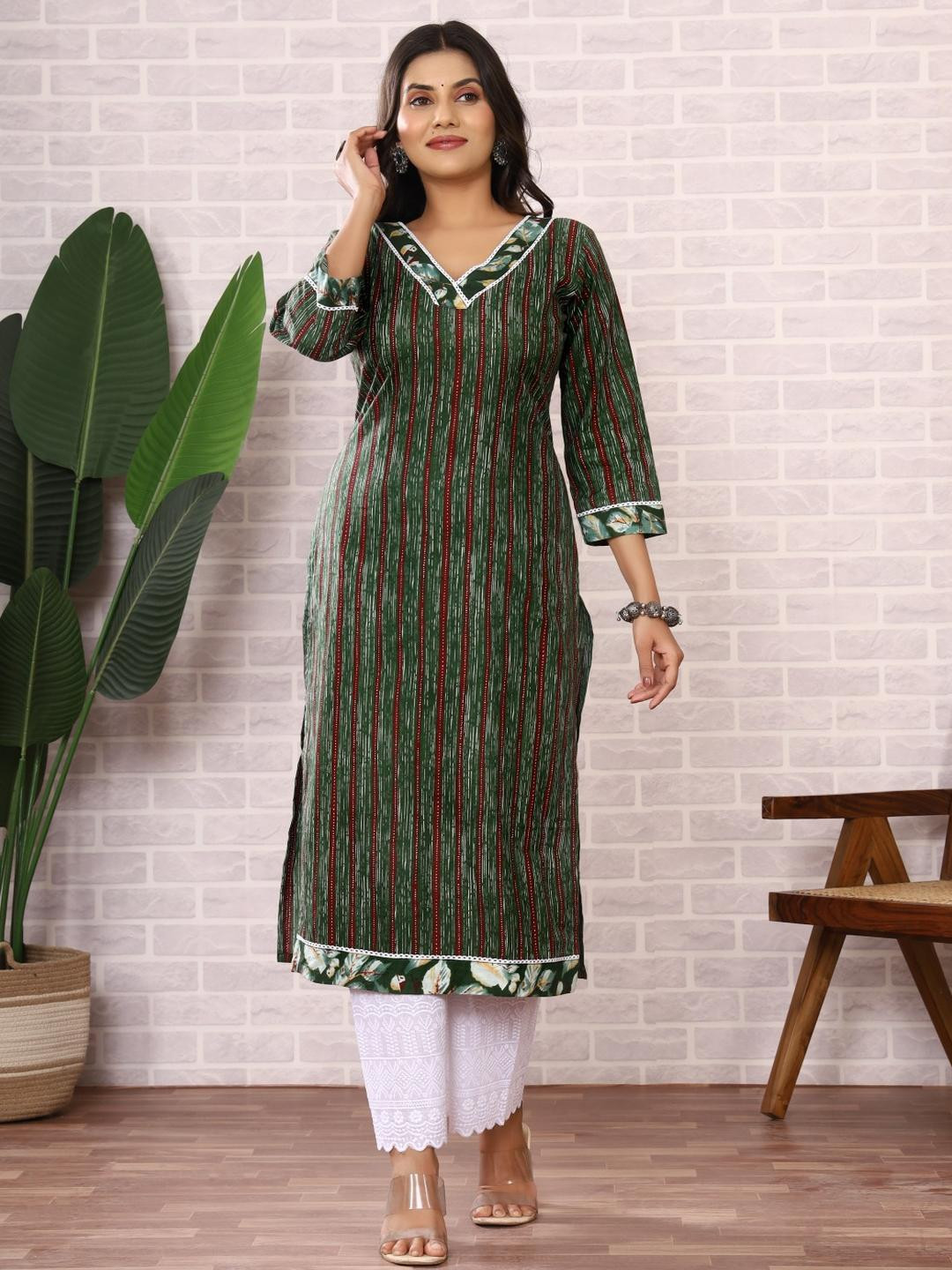 green cotton printed kurta fo women