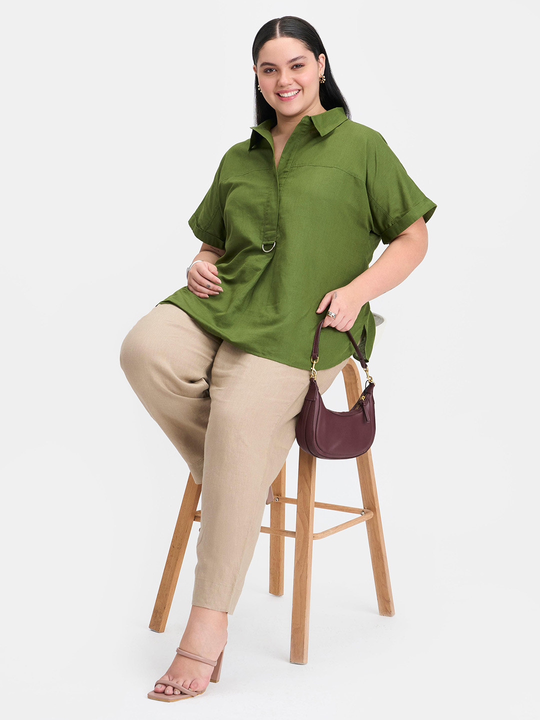 Virgio Plus Size Women Shirt Collar Extended Sleeves Cotton Plus Size Top