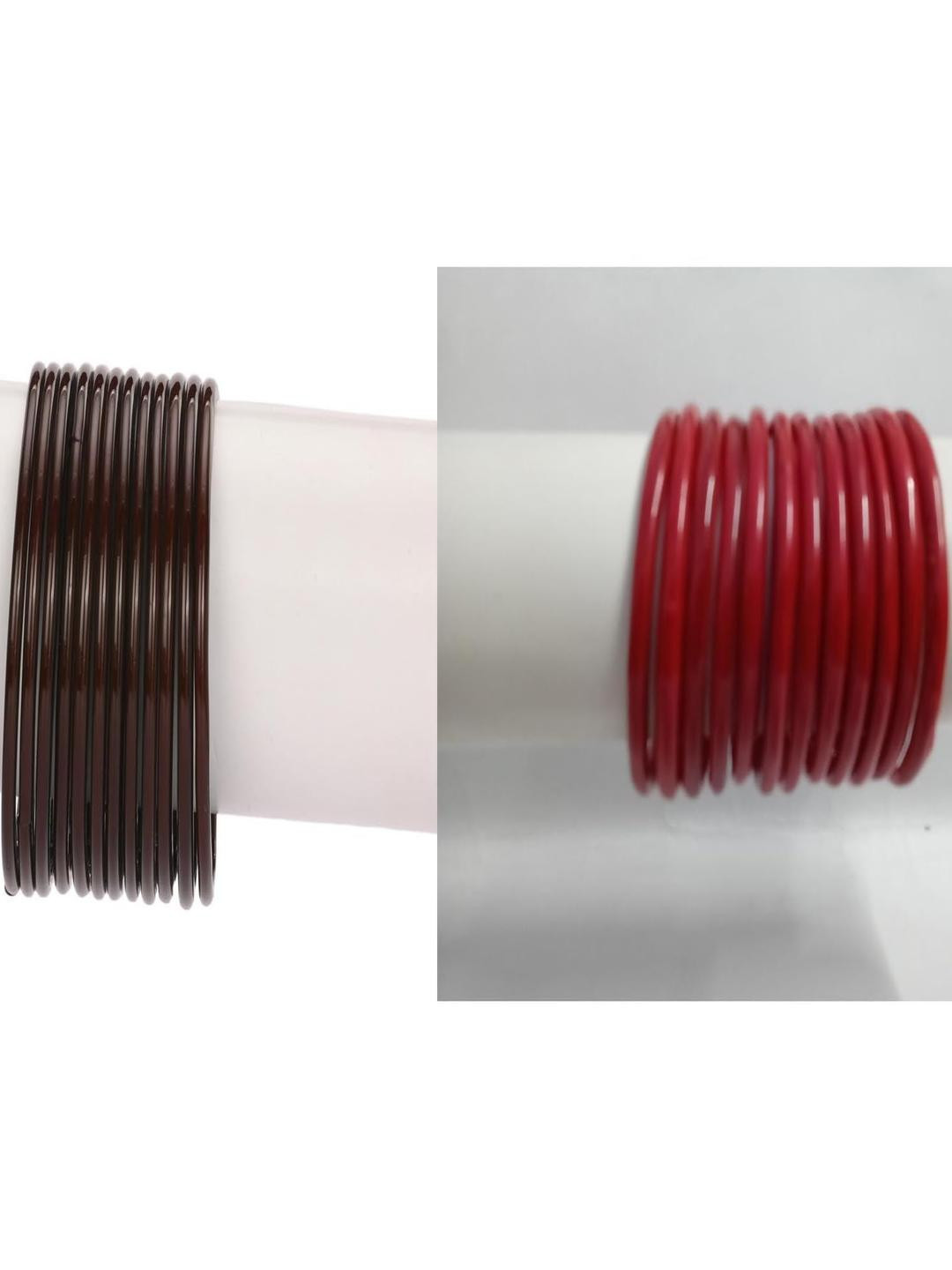 Somil Plain Glass Bangles Set For Women & Girls | Elegant Brown & Red Chudi | Handmade Traditional Bangles For Daily & Festive, Party, Function | Everyday & Special Occasions, Pack Of 24 -A119