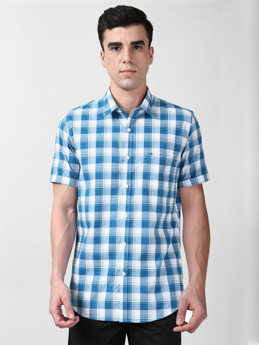 Peter England Casuals Gingham Checked Spread Collar Slim Fit Shirt