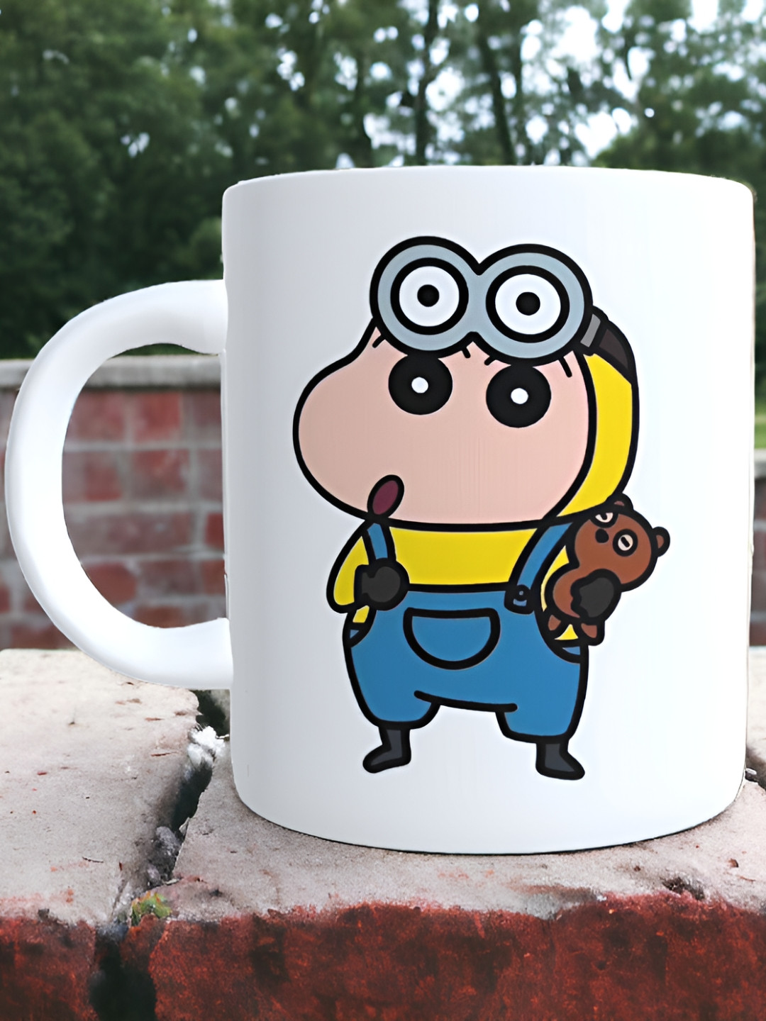Mr UVD White & Yellow Cartoon Character Printed Ceramic Glossy Mug - 350 ml