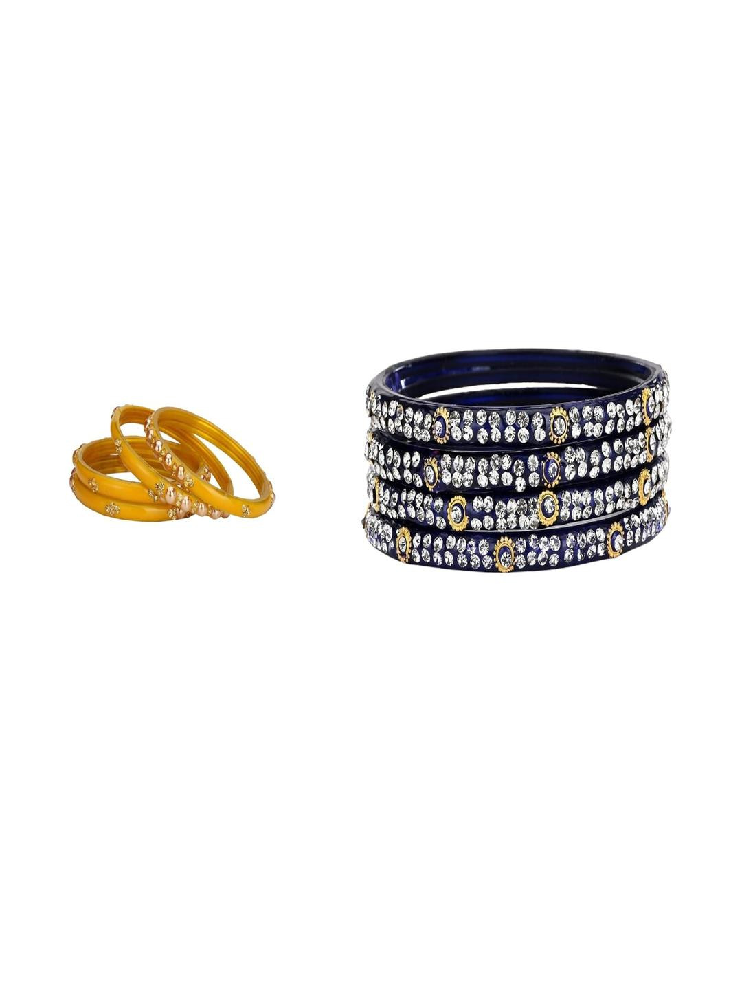 Somil Combo Bangle Set For Women | Traditional Daily Bangles | Perfect For Parties & Functions, Combo Of 2 Set, Yellow, Blue