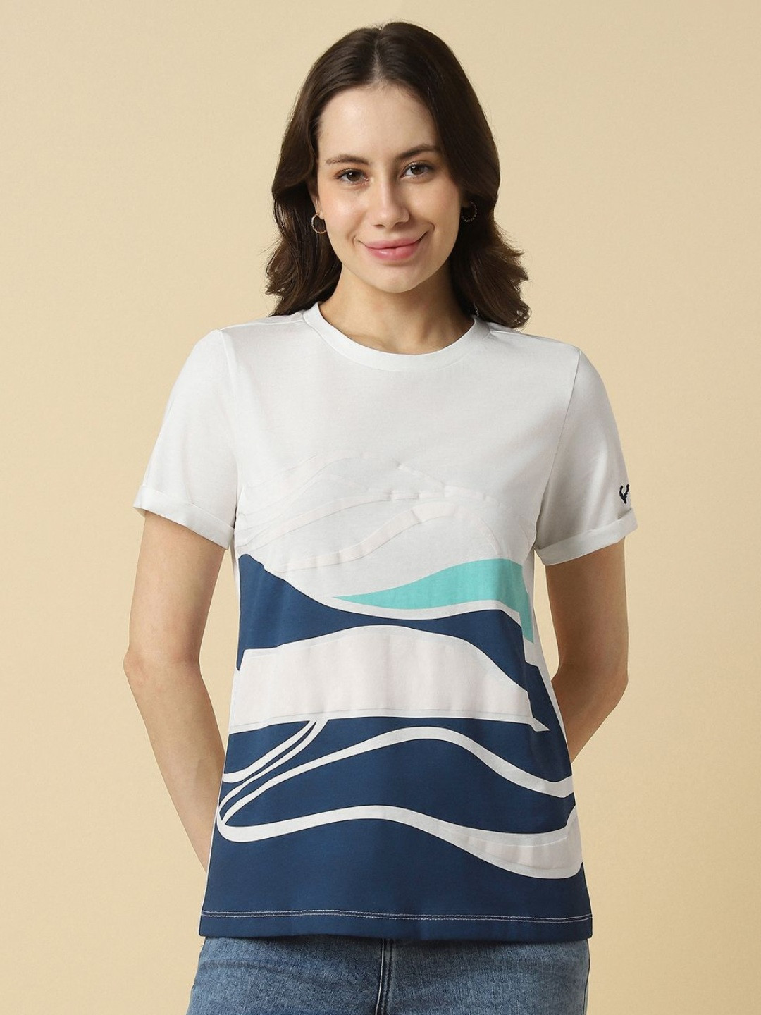 Allen Solly Woman Abstract Printed Round Neck Pure Cotton T-shirt