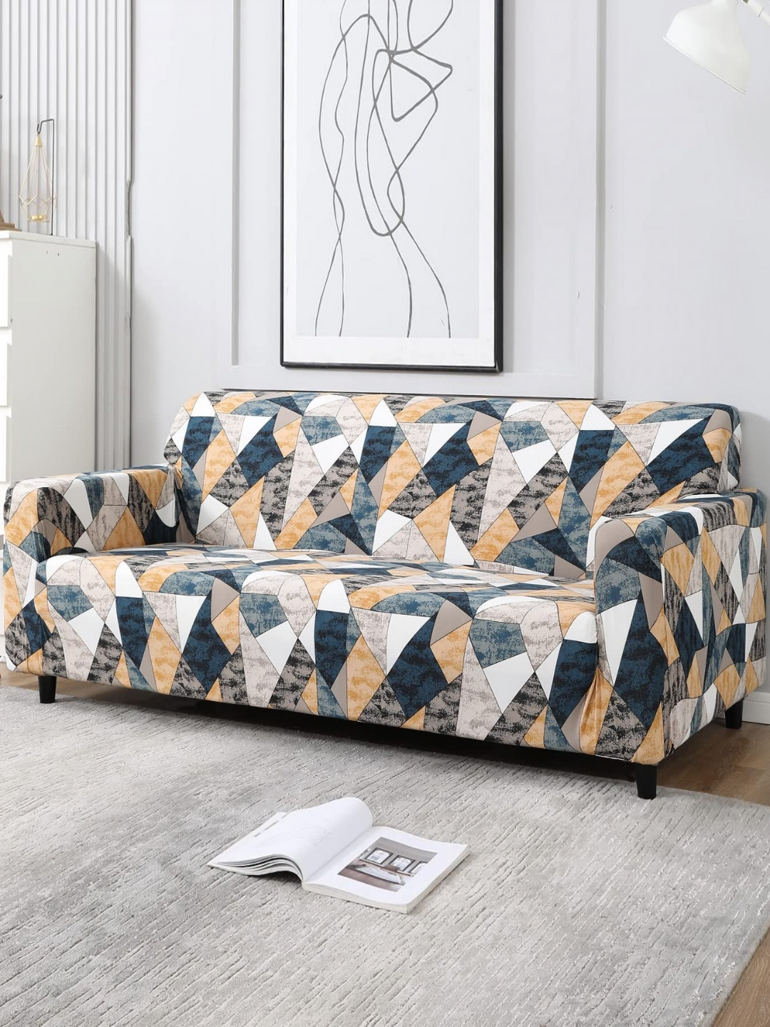 Bajo's Green & Yellow Printed Sofa Cover With Arms