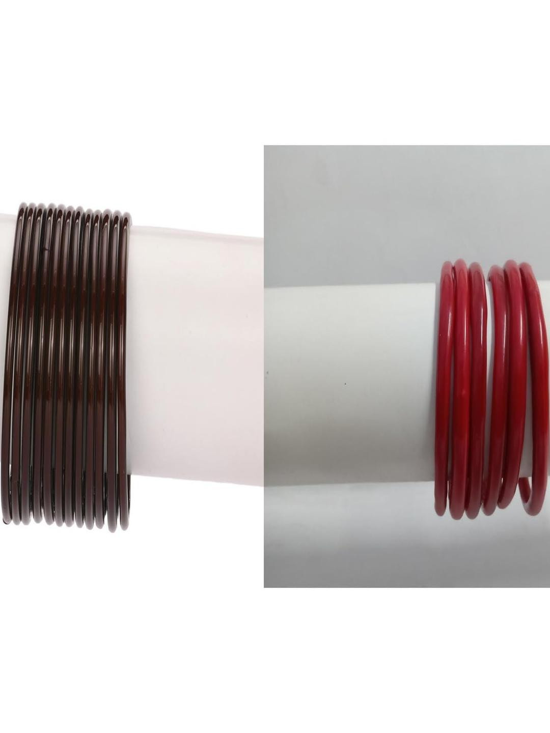 Somil Plain Glass Bangles Set For Women & Girls | Elegant Brown & Red Chudi | Handmade Traditional Bangles For Daily & Festive, Party, Function | Everyday & Special Occasions, Pack Of 18 -A121