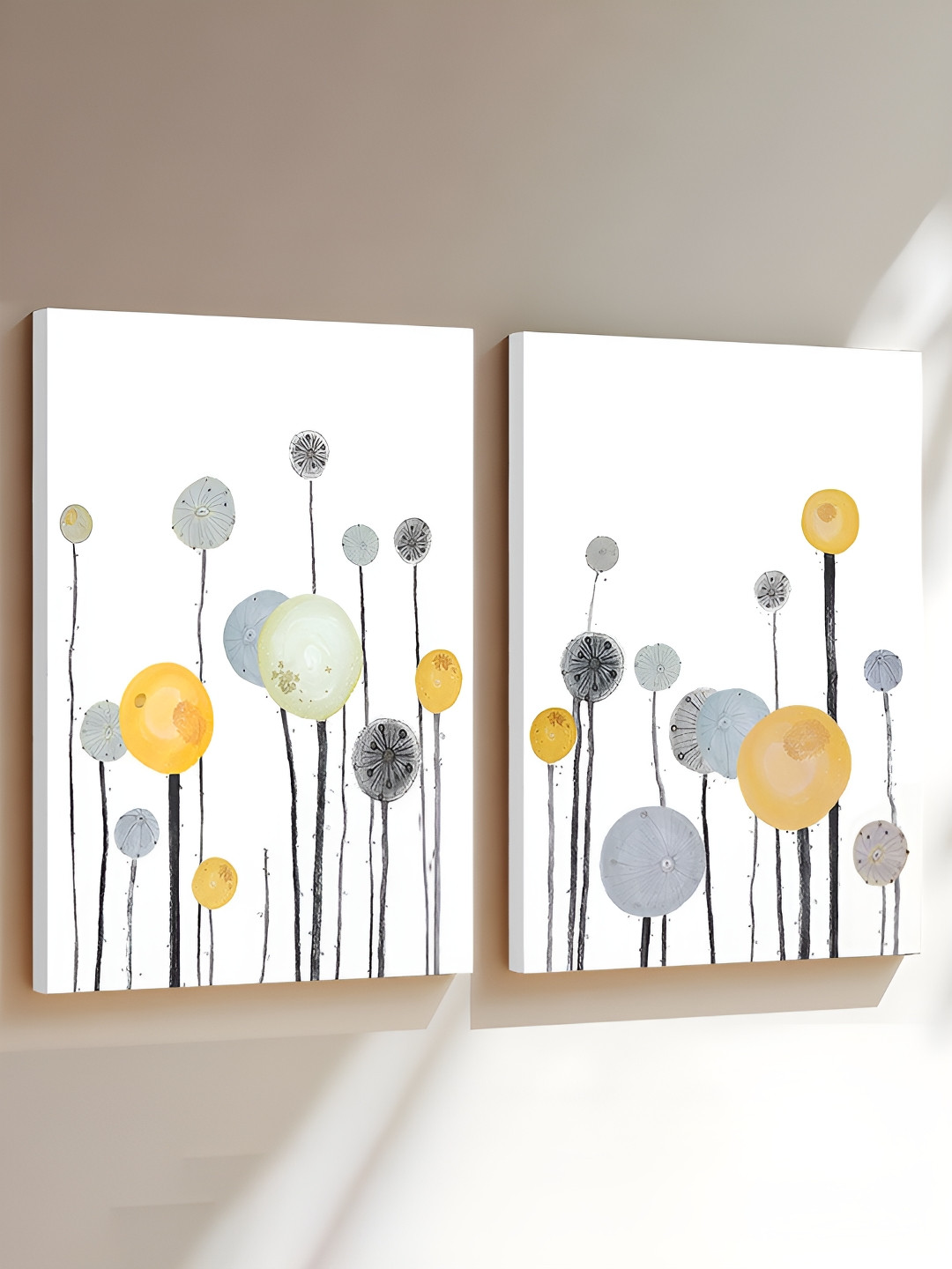 Myntra Elegant Homes Set of 2 White Color Abstract Theme Stretched Canvas Painting