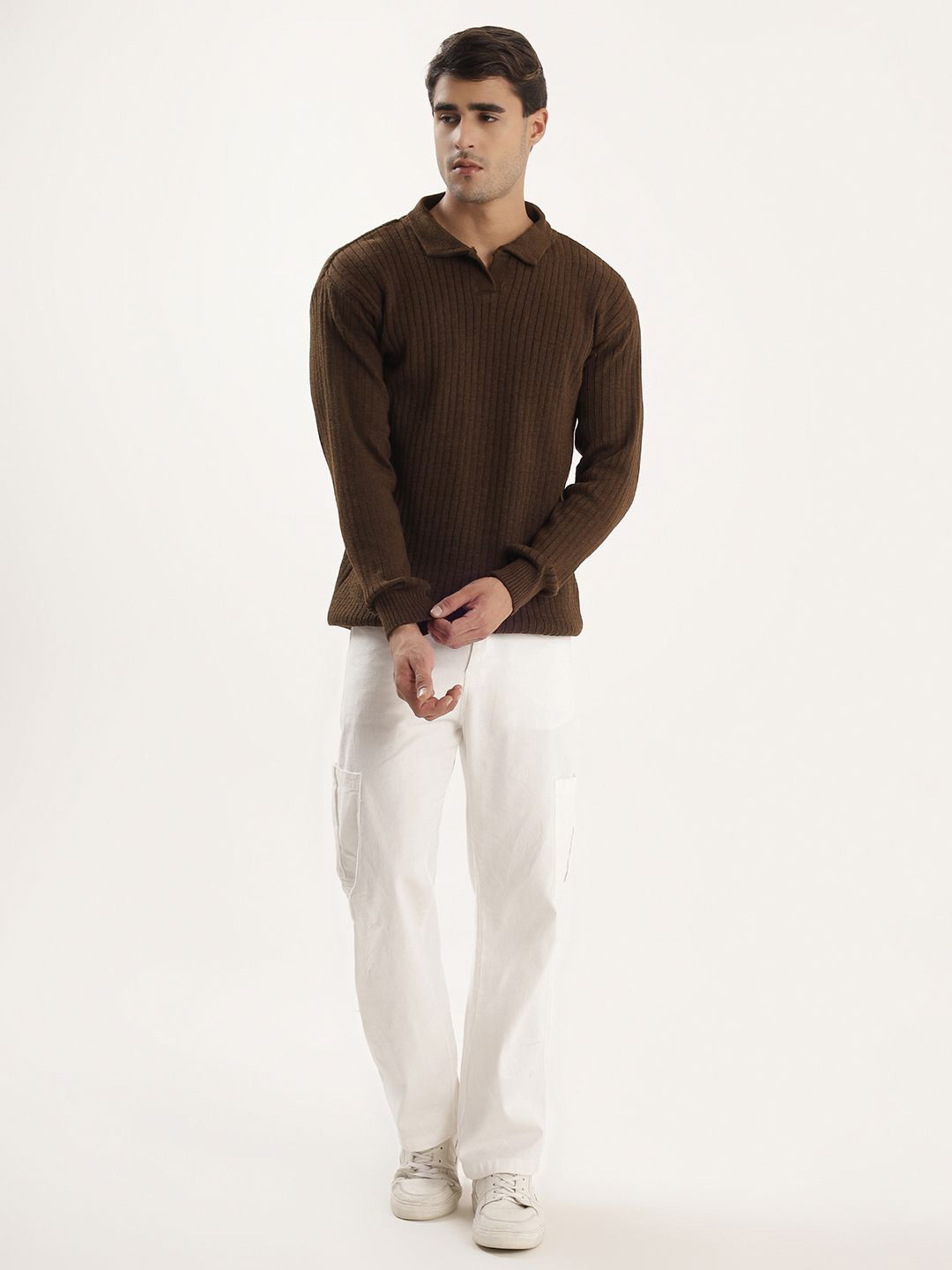 Kveto style redefined Men Long Sleeves Shirt Collar Ribbed Pullover