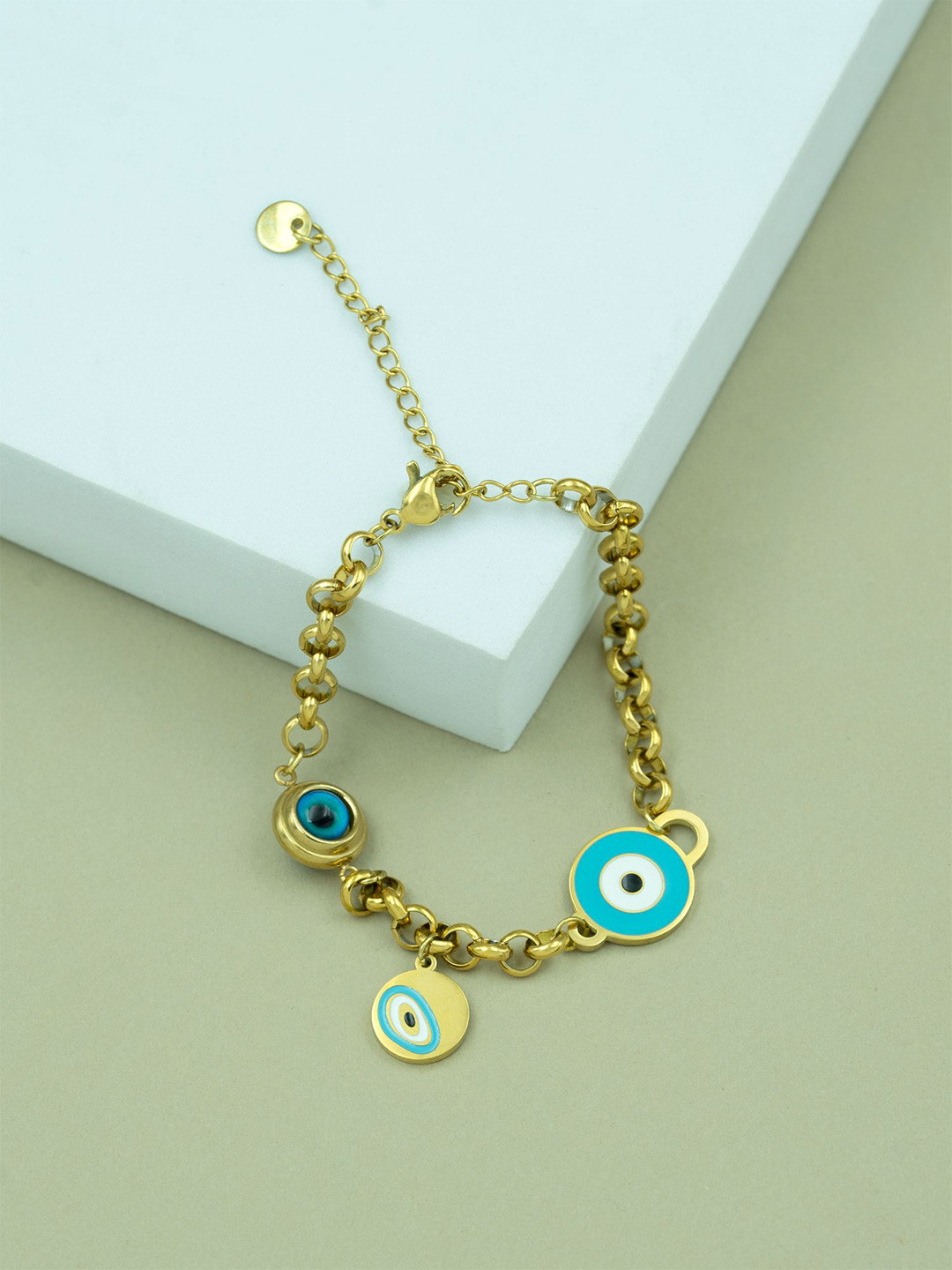 ARTKLIM Gold-Plated Stainless Steel Evil Eye Chain Charm Bracelet