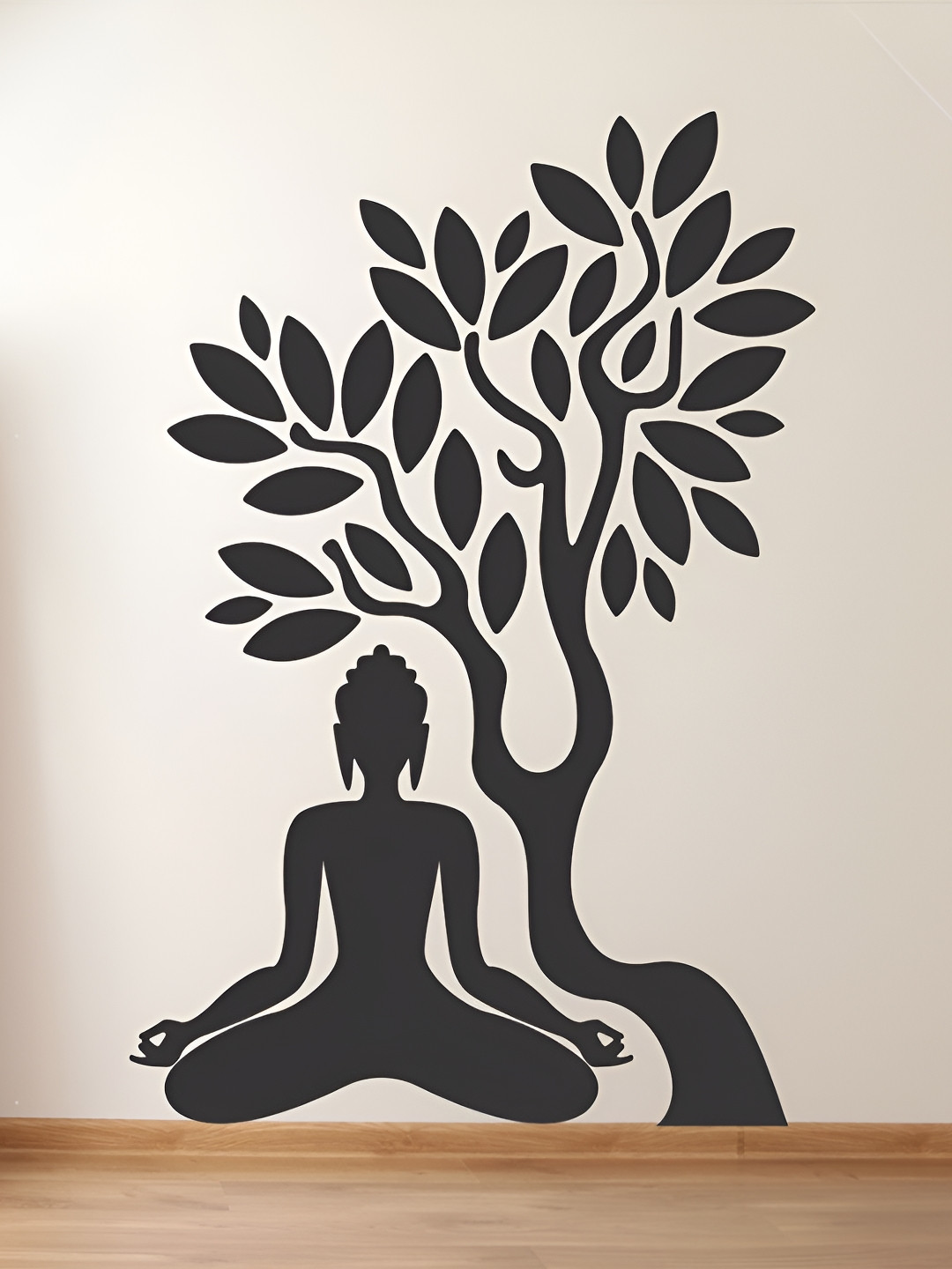 LANSTICK Black Tree With Budhaa Wall Sticker