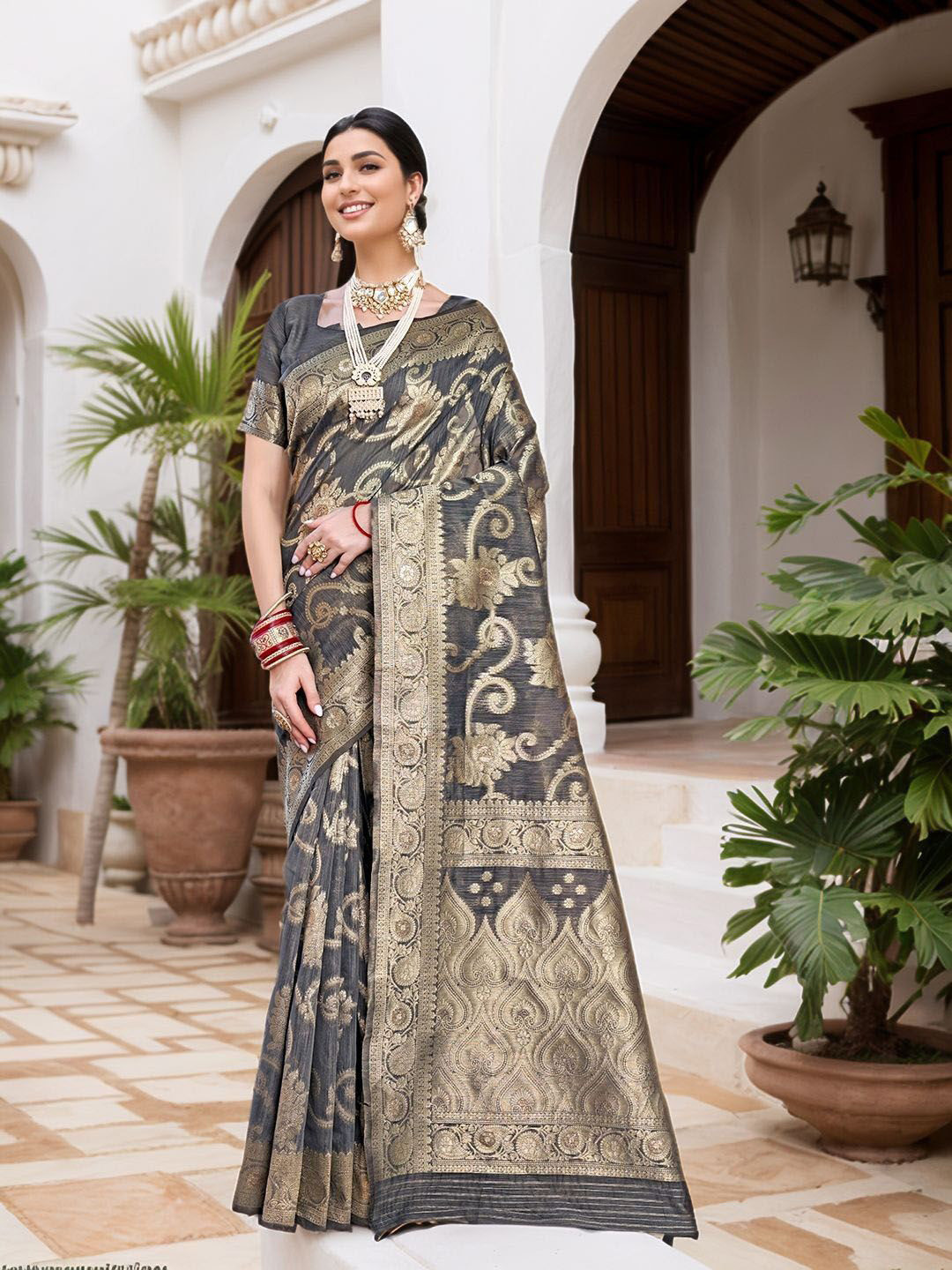 Anouk Rustic Women's Ethnic Motifs Woven Design Chanderi Saree