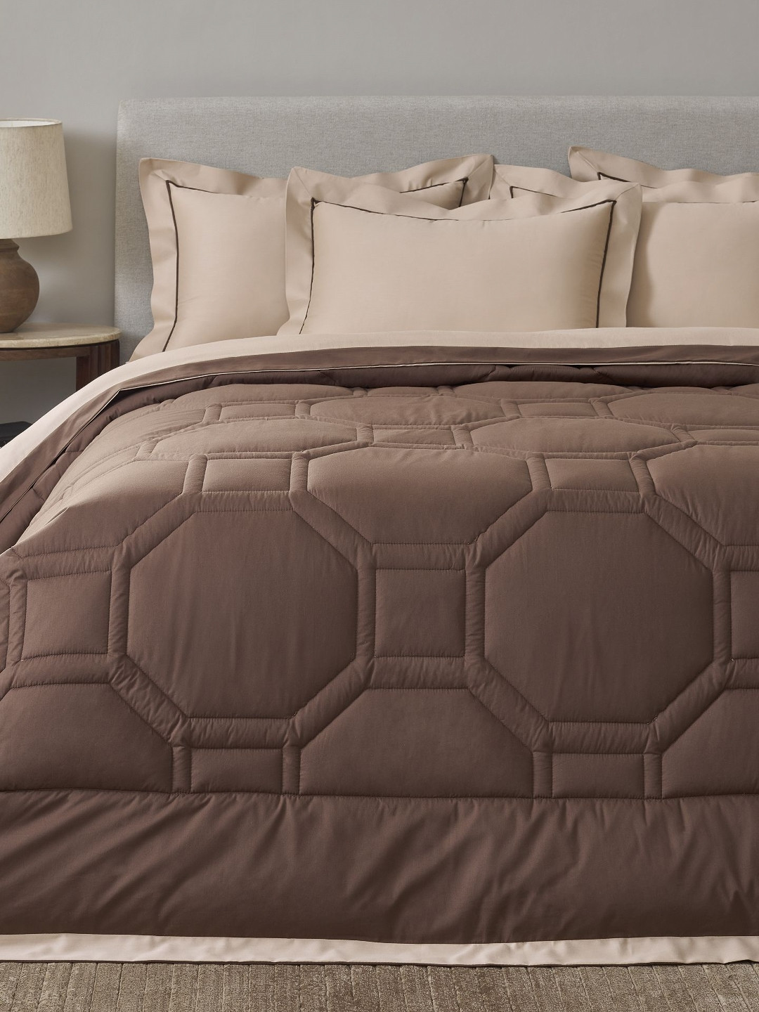 SANSAAR A DDECOR BRAND LIVE CONSCIOUSLY Pack Of 4 Solid Beige & Coffee Brown Bedding Set